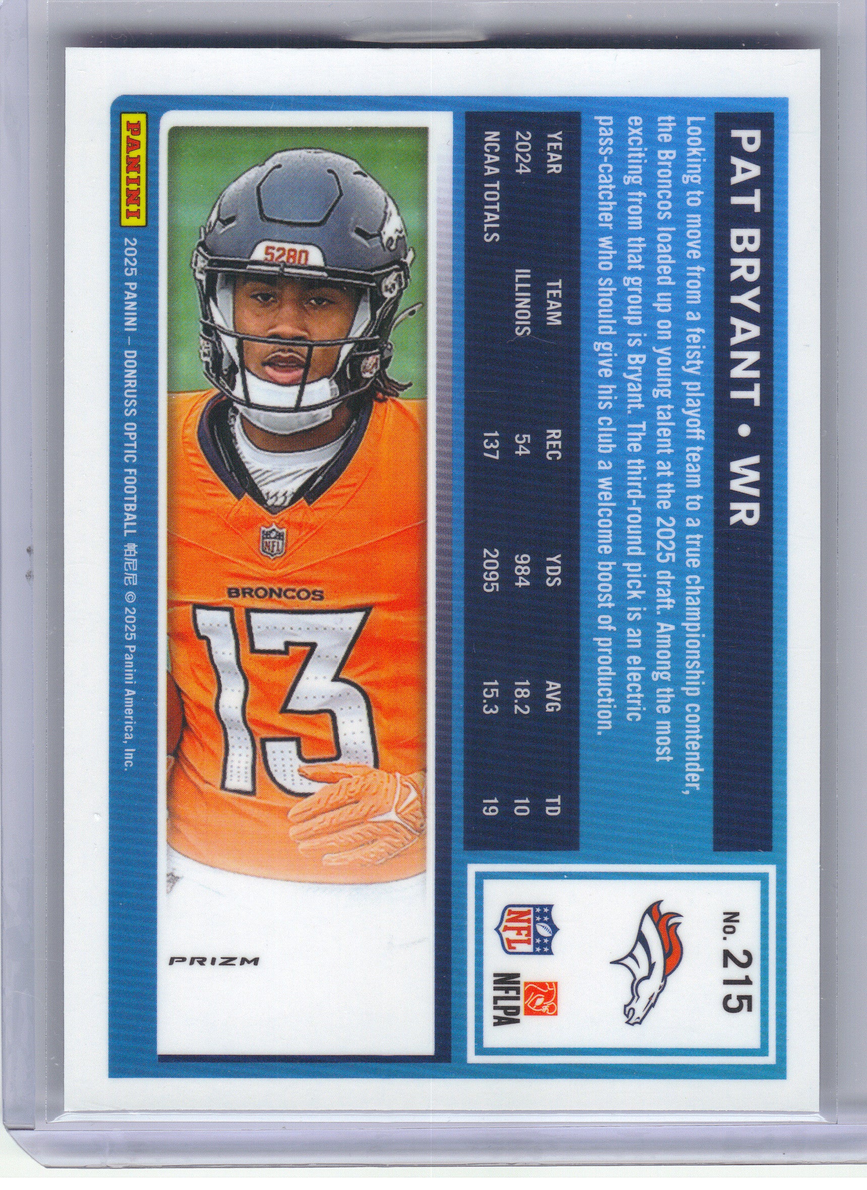 2025 Donruss Optic #215 Pat Bryant Purple Shock Denver Broncos RC