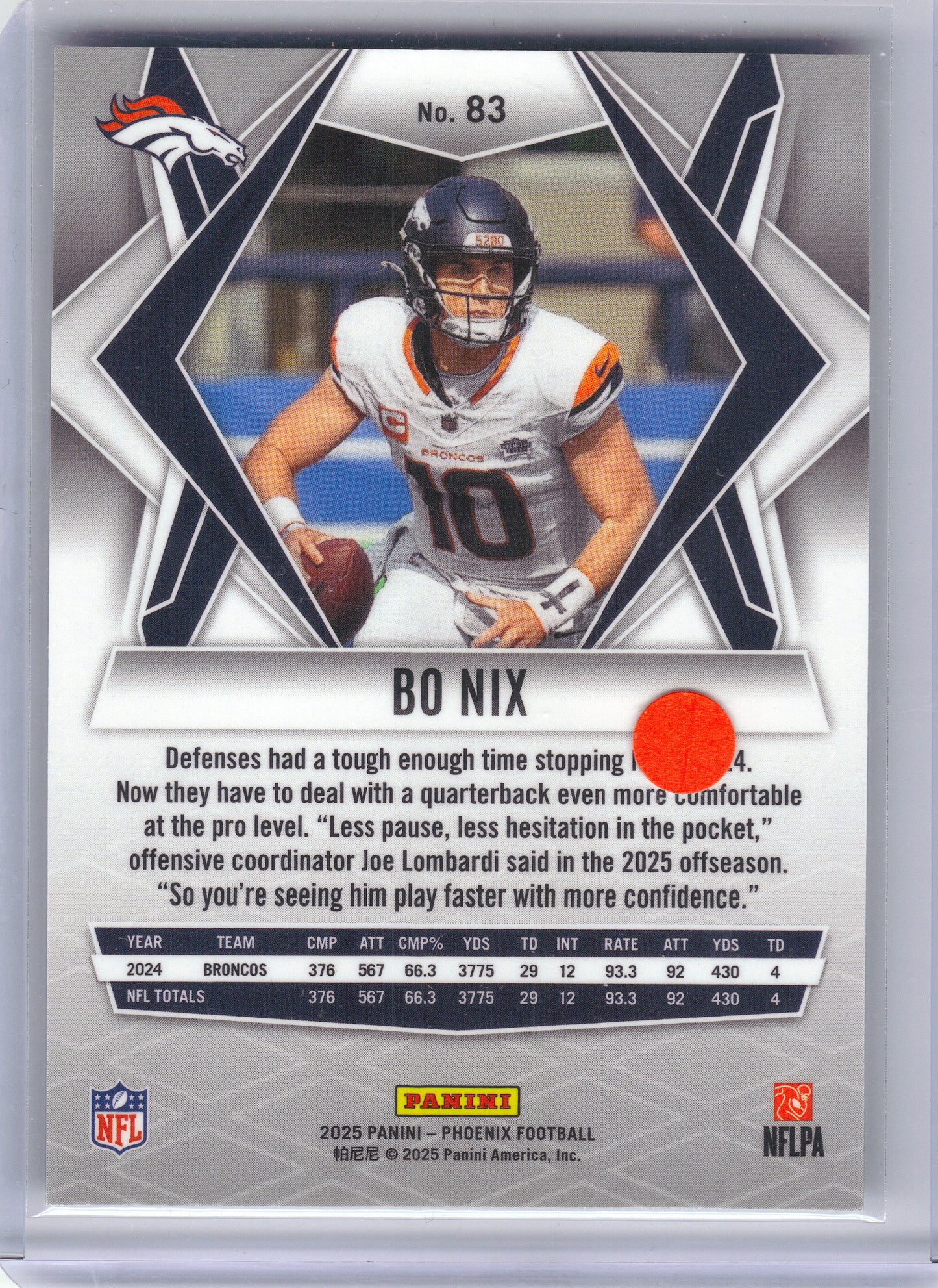 2025 Panini Phoenix #83 Bo Nix Denver Broncos