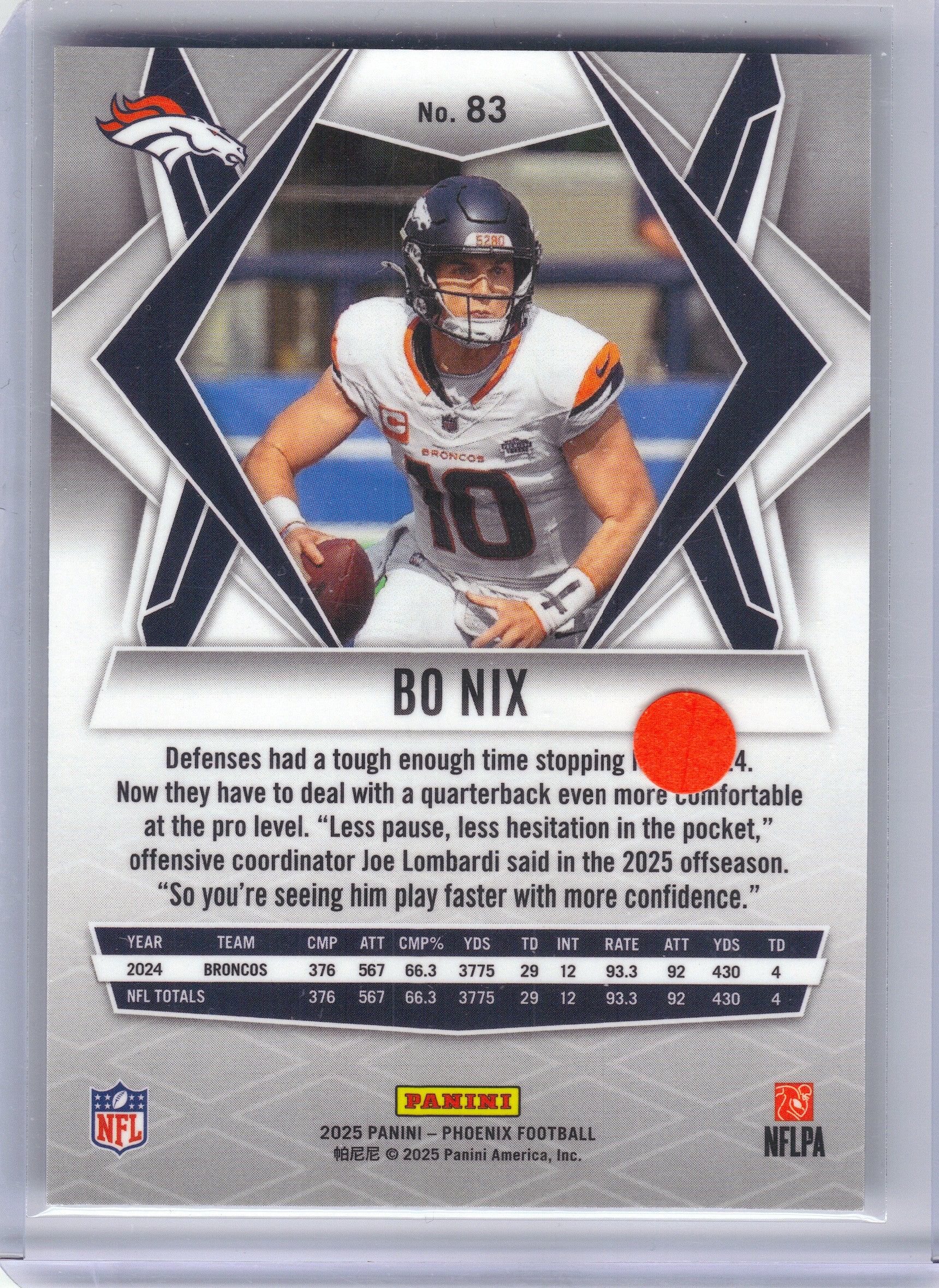 2025 Panini Phoenix #83 Bo Nix Denver Broncos