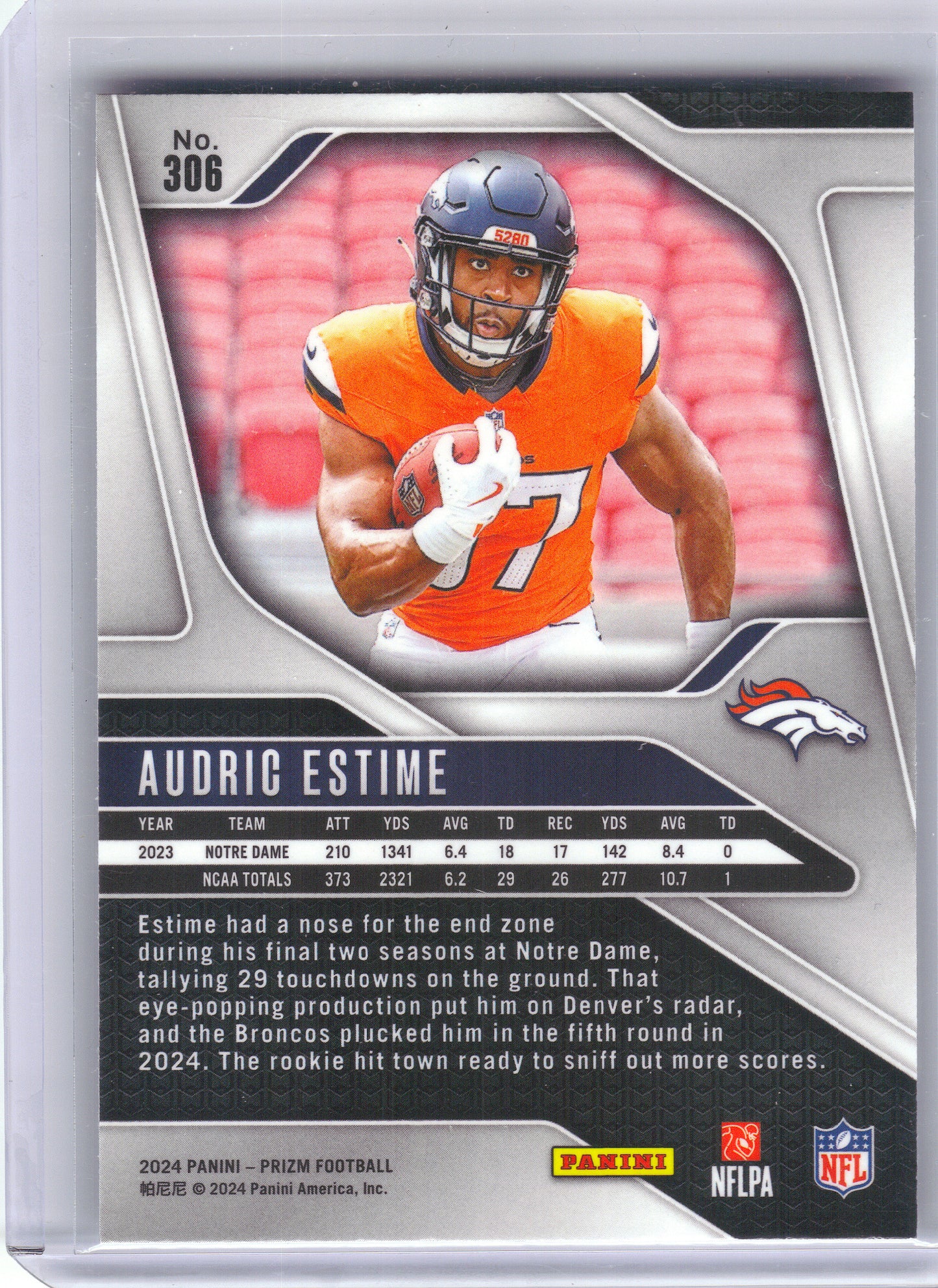 2024 Panini Prizm #306 Audric Estime Denver Broncos RC