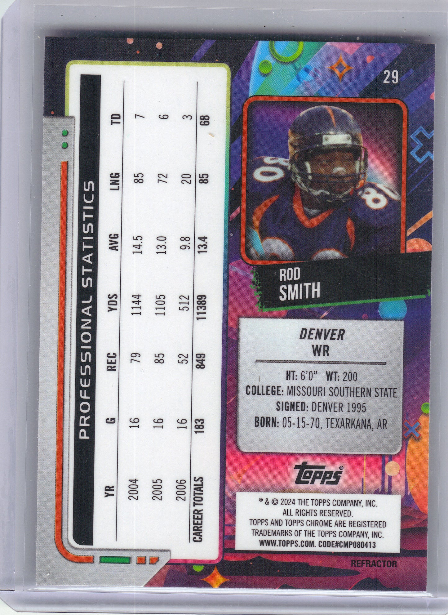 2024 Topps Chrome Cosmic #29 Rod Smith Refractors Denver Broncos