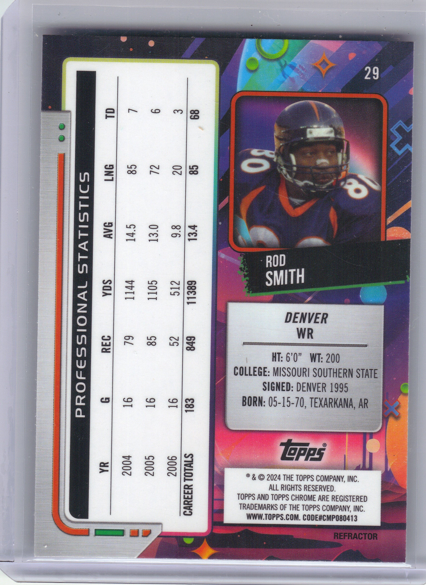 2024 Topps Chrome Cosmic #29 Rod Smith Refractors Denver Broncos