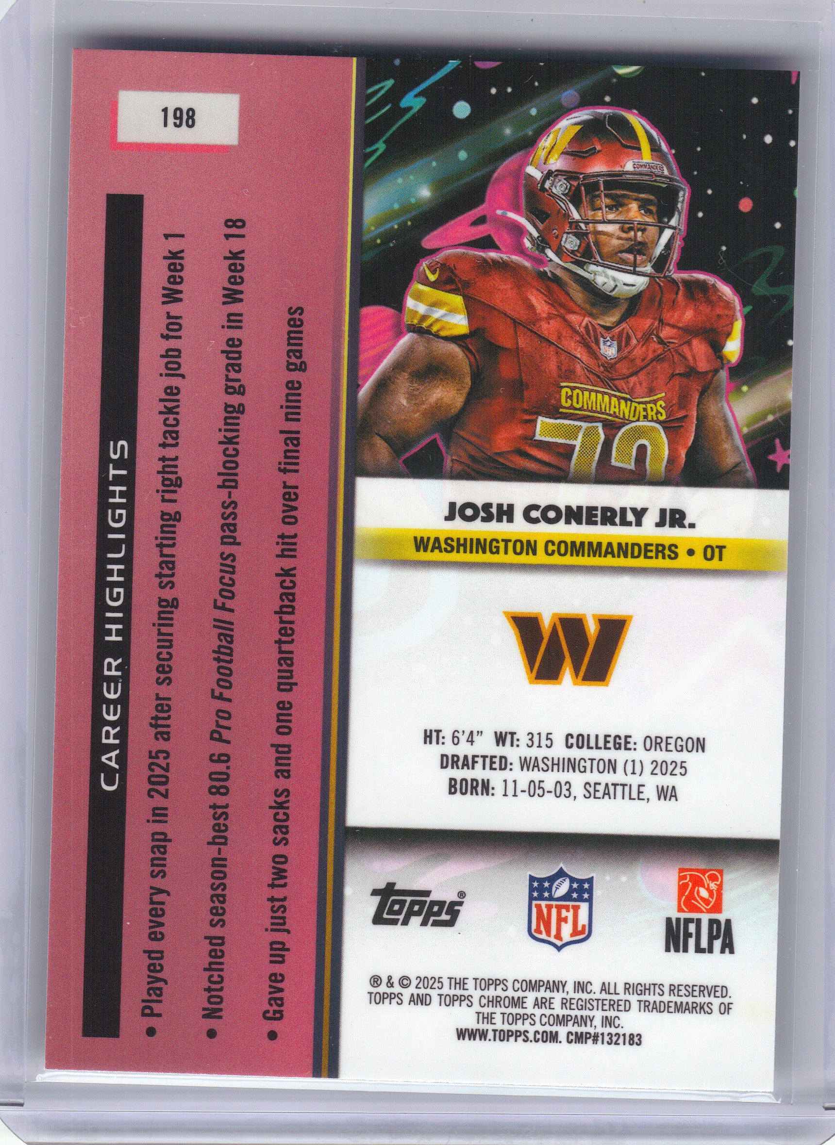 2025 Topps Chrome Cosmic #198 Josh Conerly Jr. Washington Commanders RC