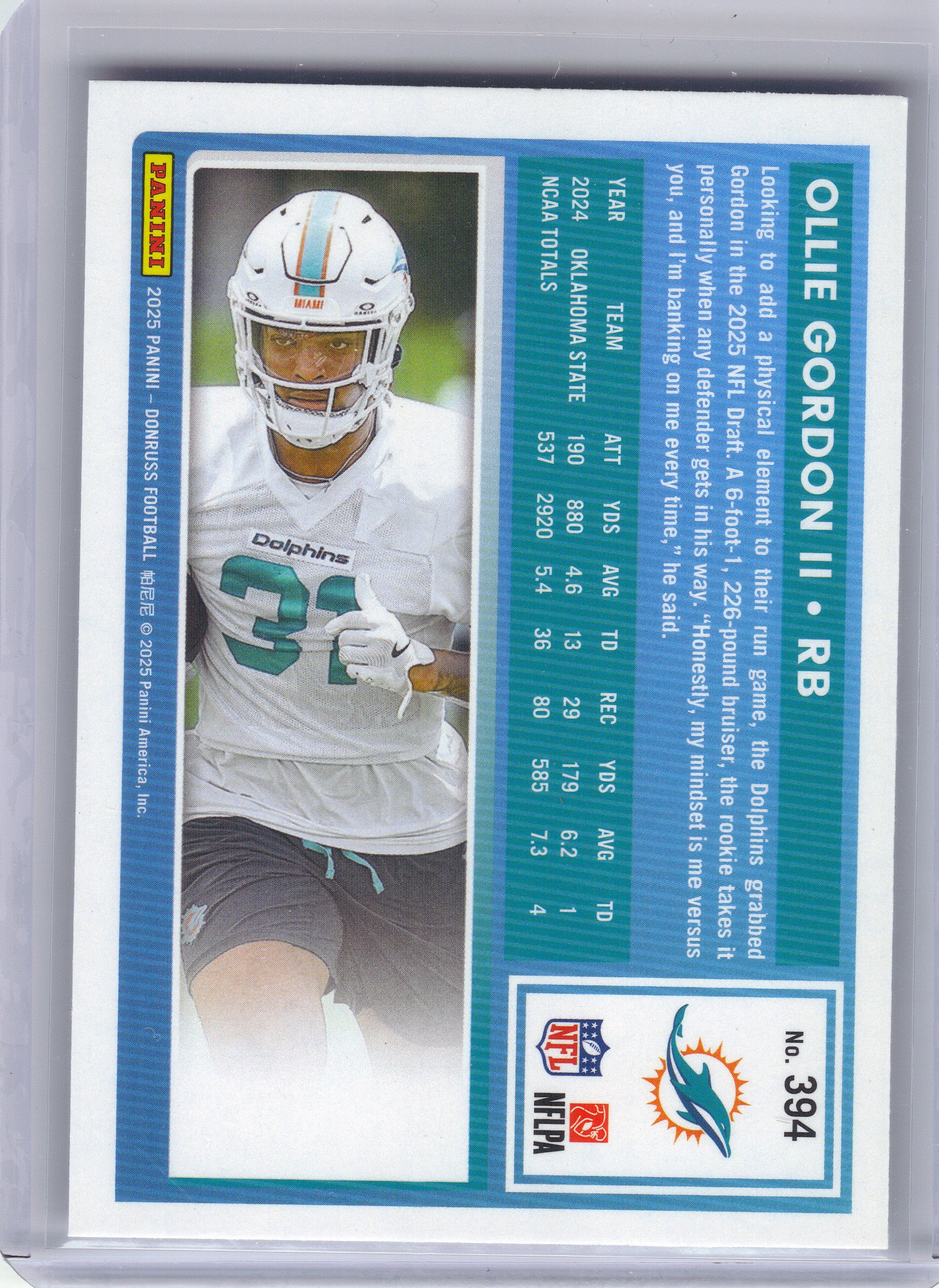 2025 Donruss #394 Ollie Gordon II Miami Dolphins RC