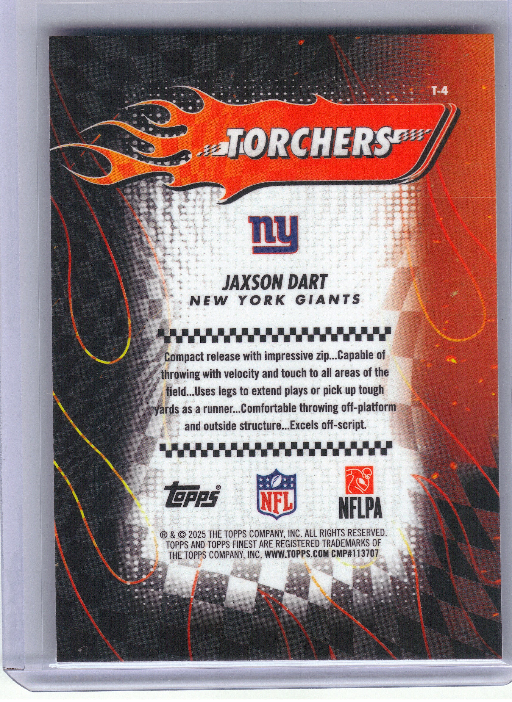 2025 Finest #T-4 Jaxson Dart Torchers New York Giants