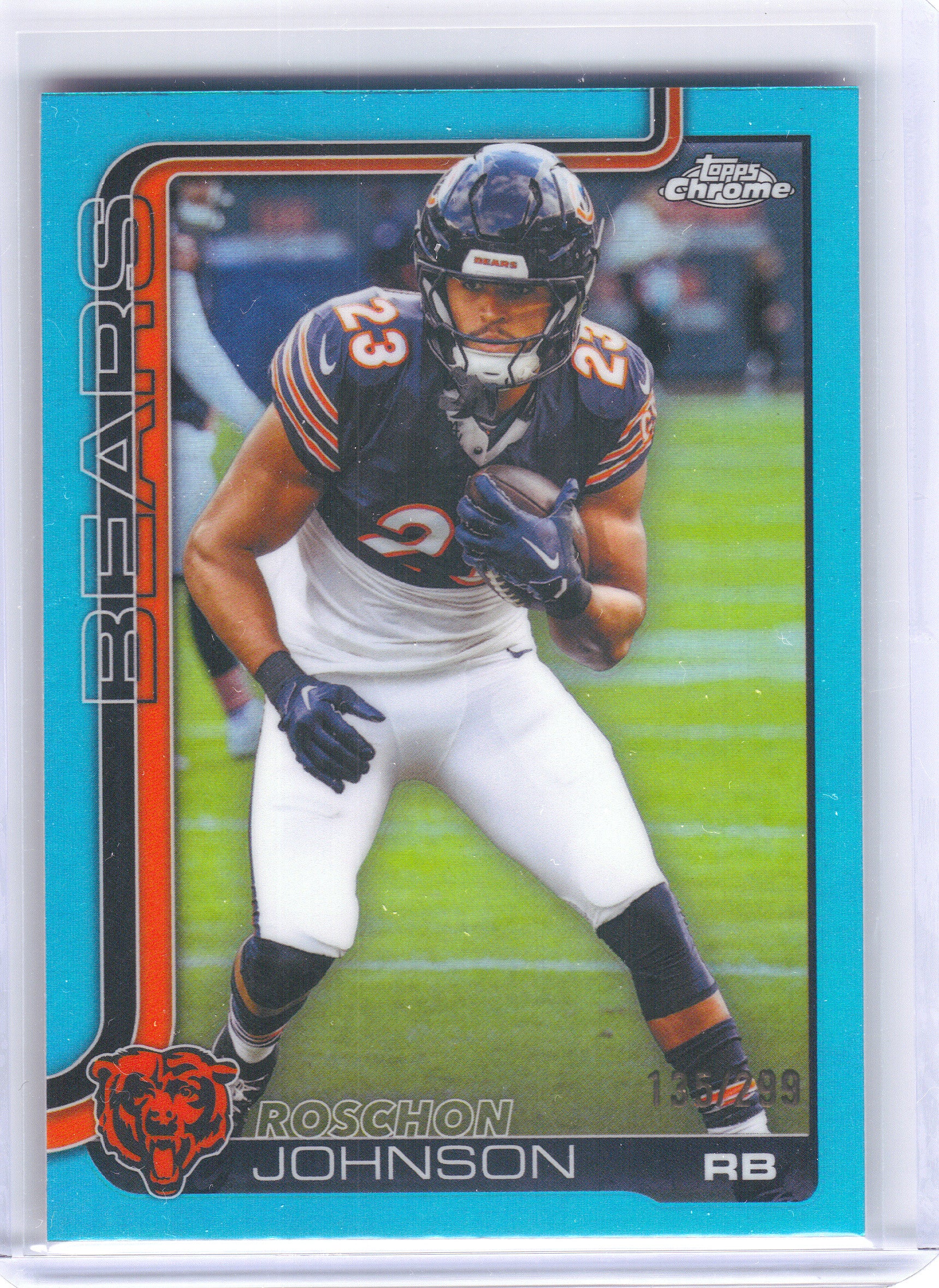 2025 Topps Chrome #55 Roschon Johnson Aqua Refractor #/199 Chicago Bears SN