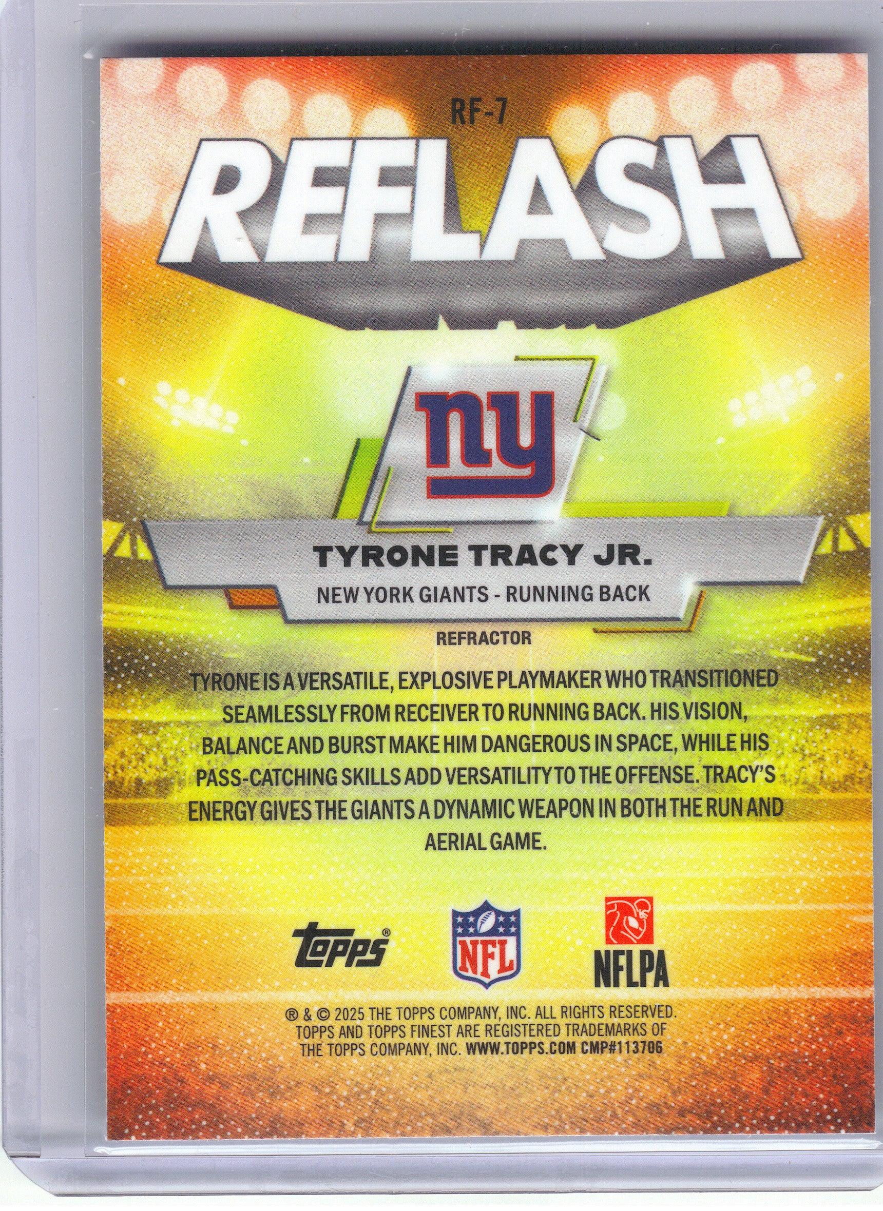 2025 Finest #RF-7 Tyrone Tracy Jr. Reflash New York Giants