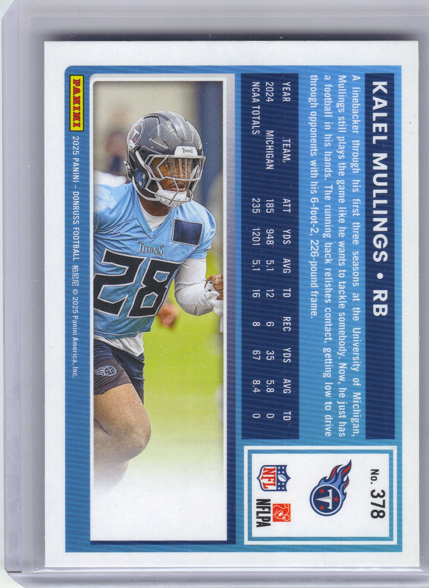 2025 Donruss #378 Kalel Mullings Tennessee Titans RC