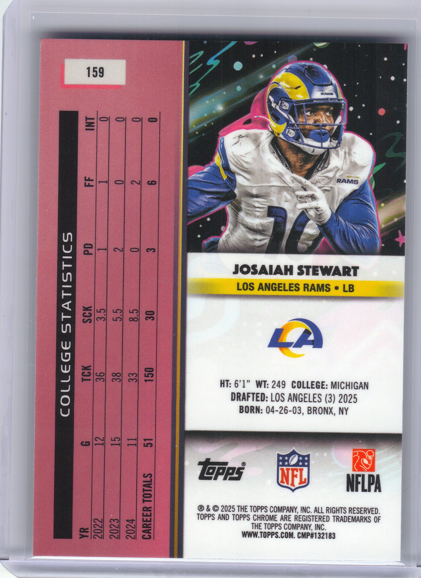 2025 Topps Chrome Cosmic #159 Josaiah Stewart Los Angeles Rams RC