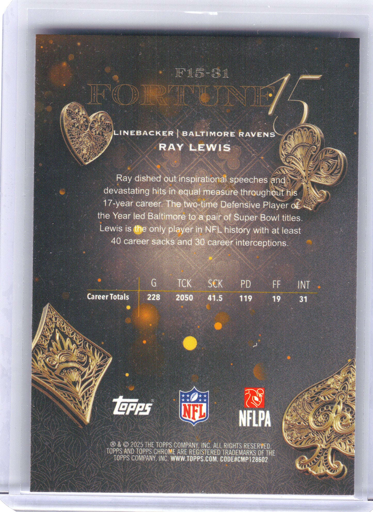 2025 Topps Chrome #F15-31 Ray Lewis Fortune 15 Baltimore Ravens