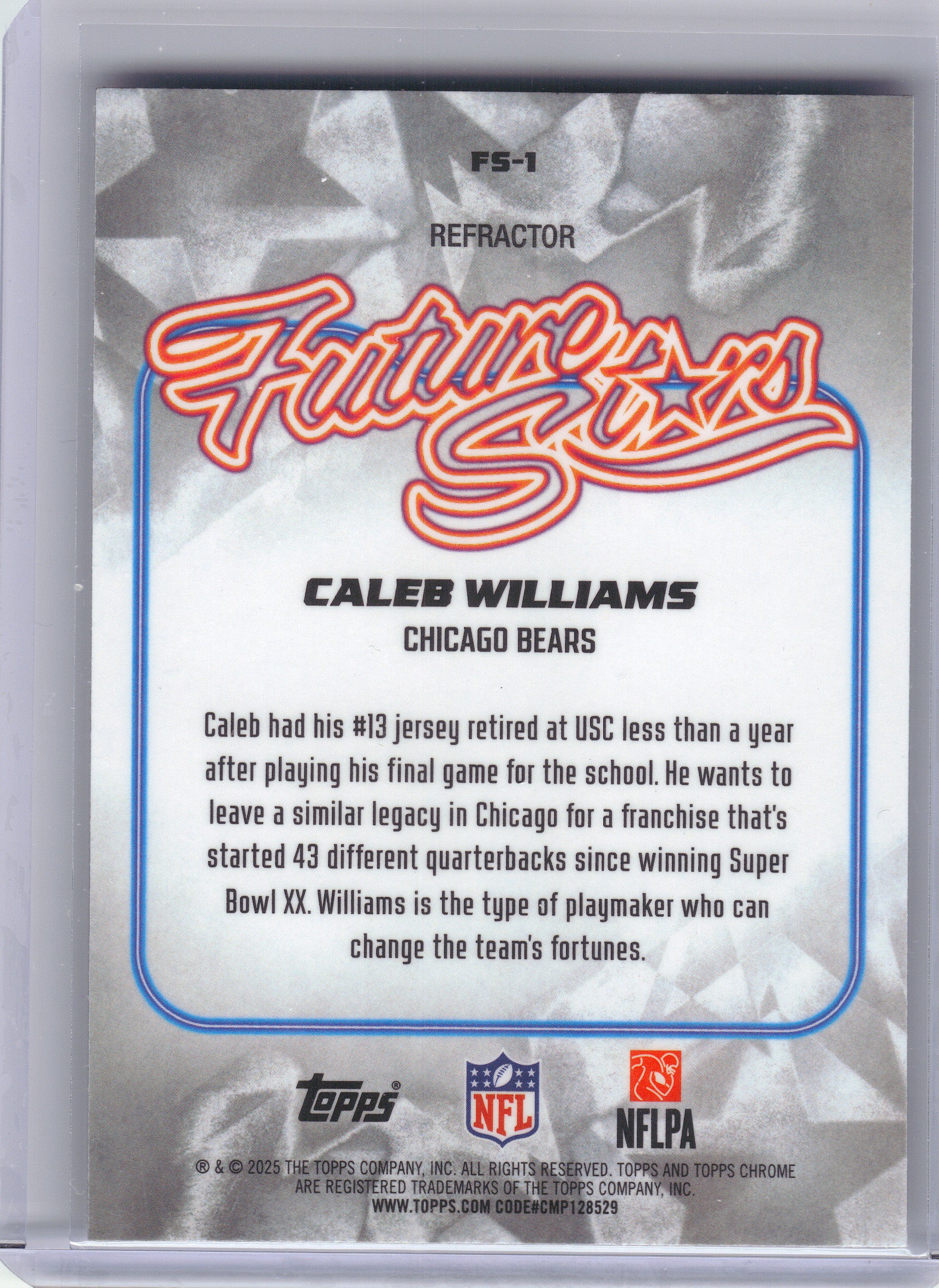 2025 Topps Chrome #FS-1 Caleb Williams Future Stars Refractor Chicago Bears