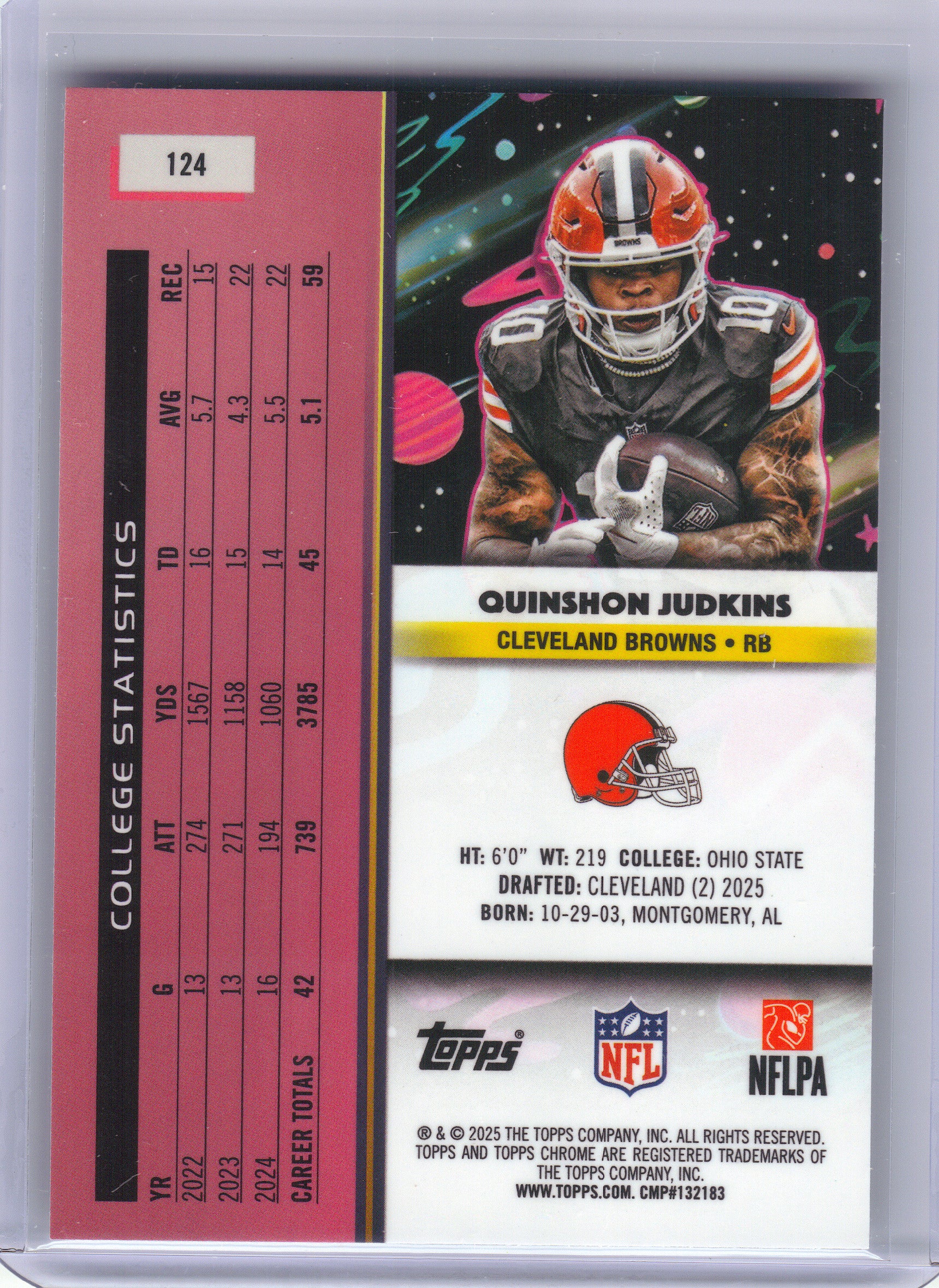 2025 Topps Chrome Cosmic #124 Quinshon Judkins Cleveland Browns RC