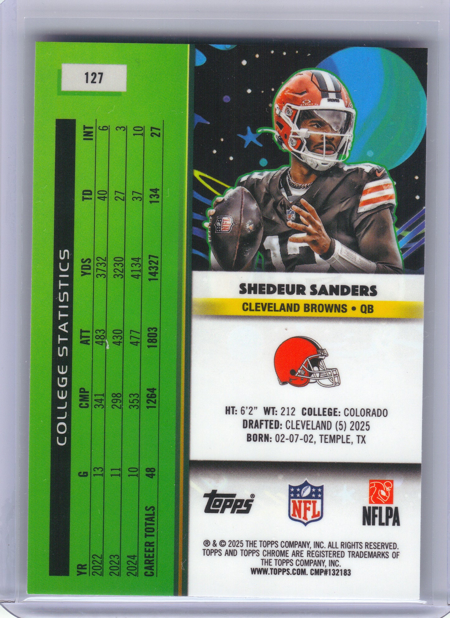 2025 Topps Chrome Cosmic #127 Shedeur Sanders Cleveland Browns RC