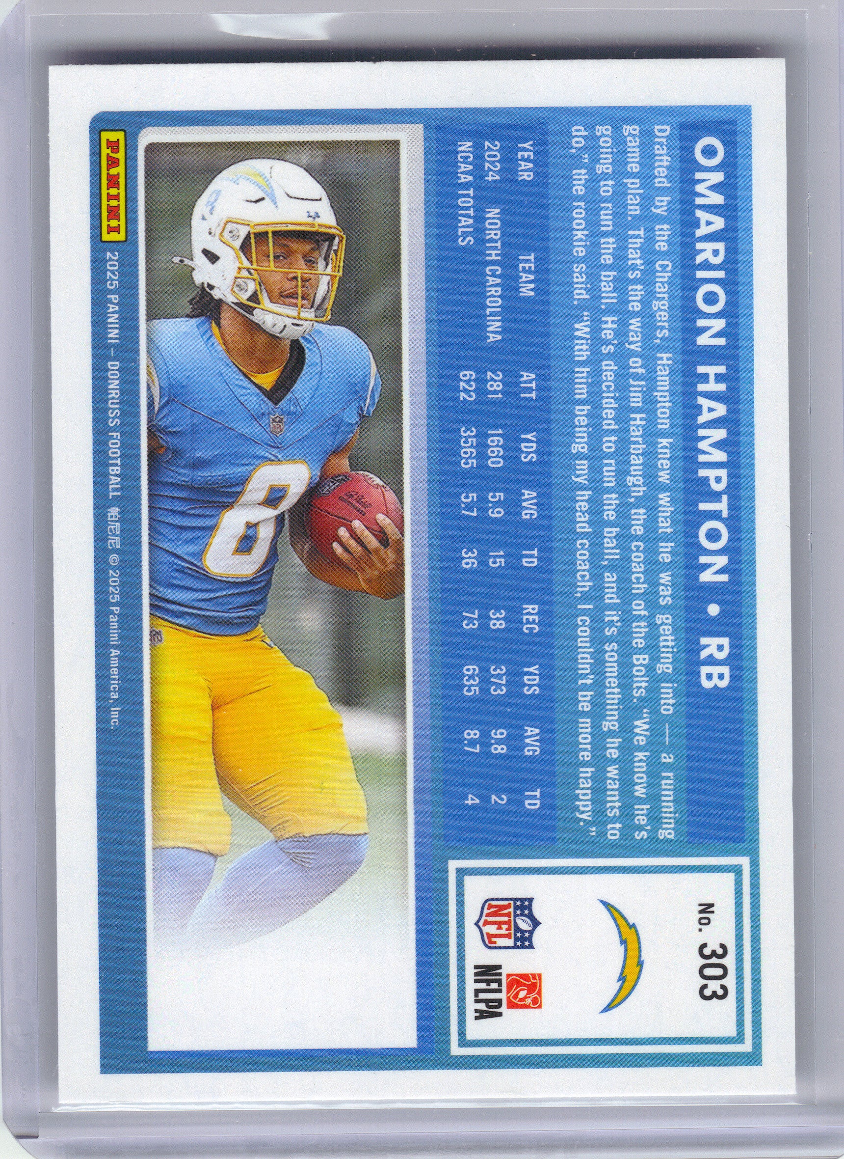 2025 Donruss #303 Omarion Hampton Los Angeles Chargers RC