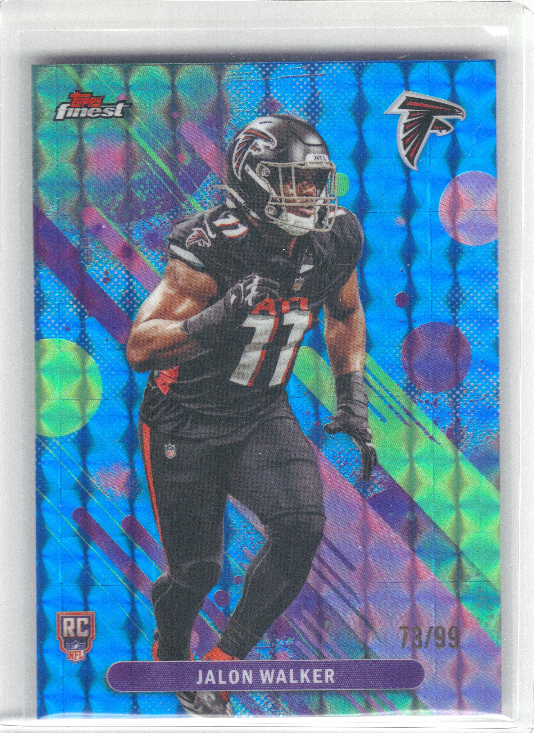 2025 Finest #41 Jalon Walker Blue Geometric Refractor #/99 Atlanta Falcons SN,RC
