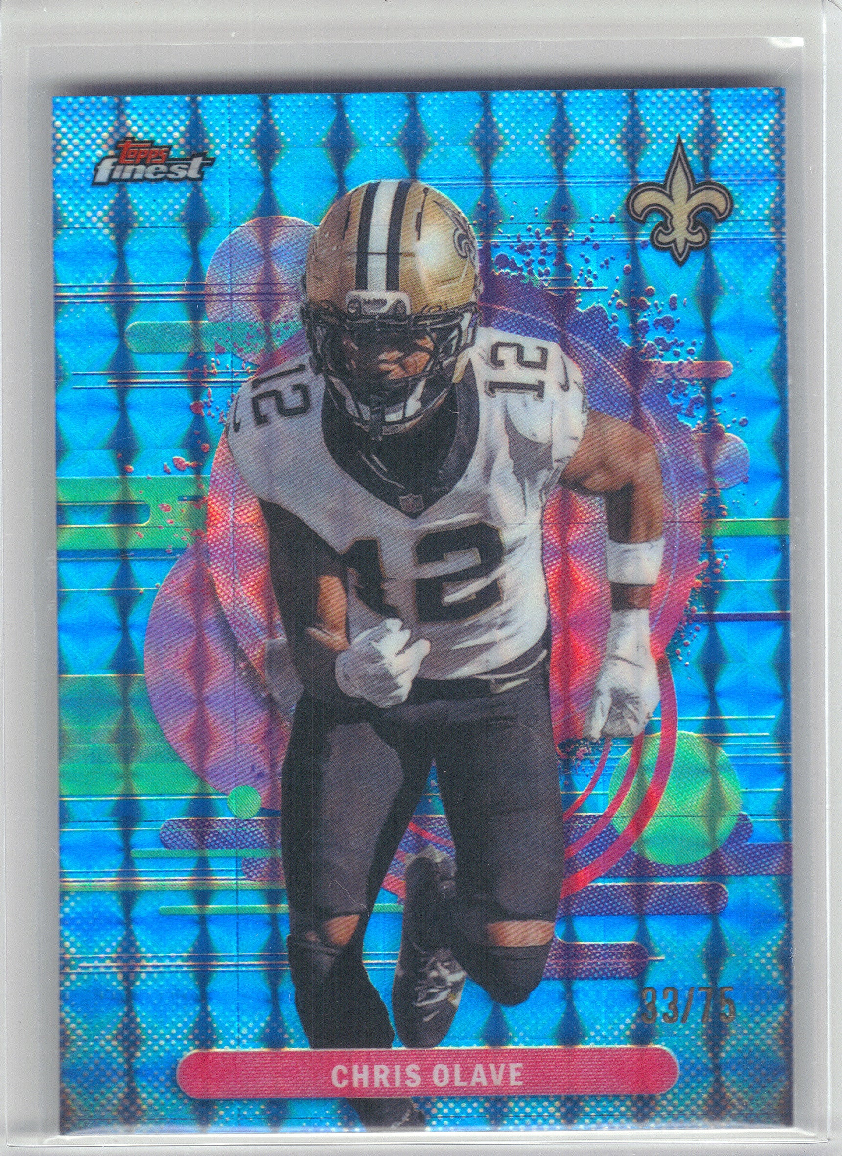 2025 Finest #174 Chris Olave Blue Geometric Refractor #/75 New Orleans Saints SN