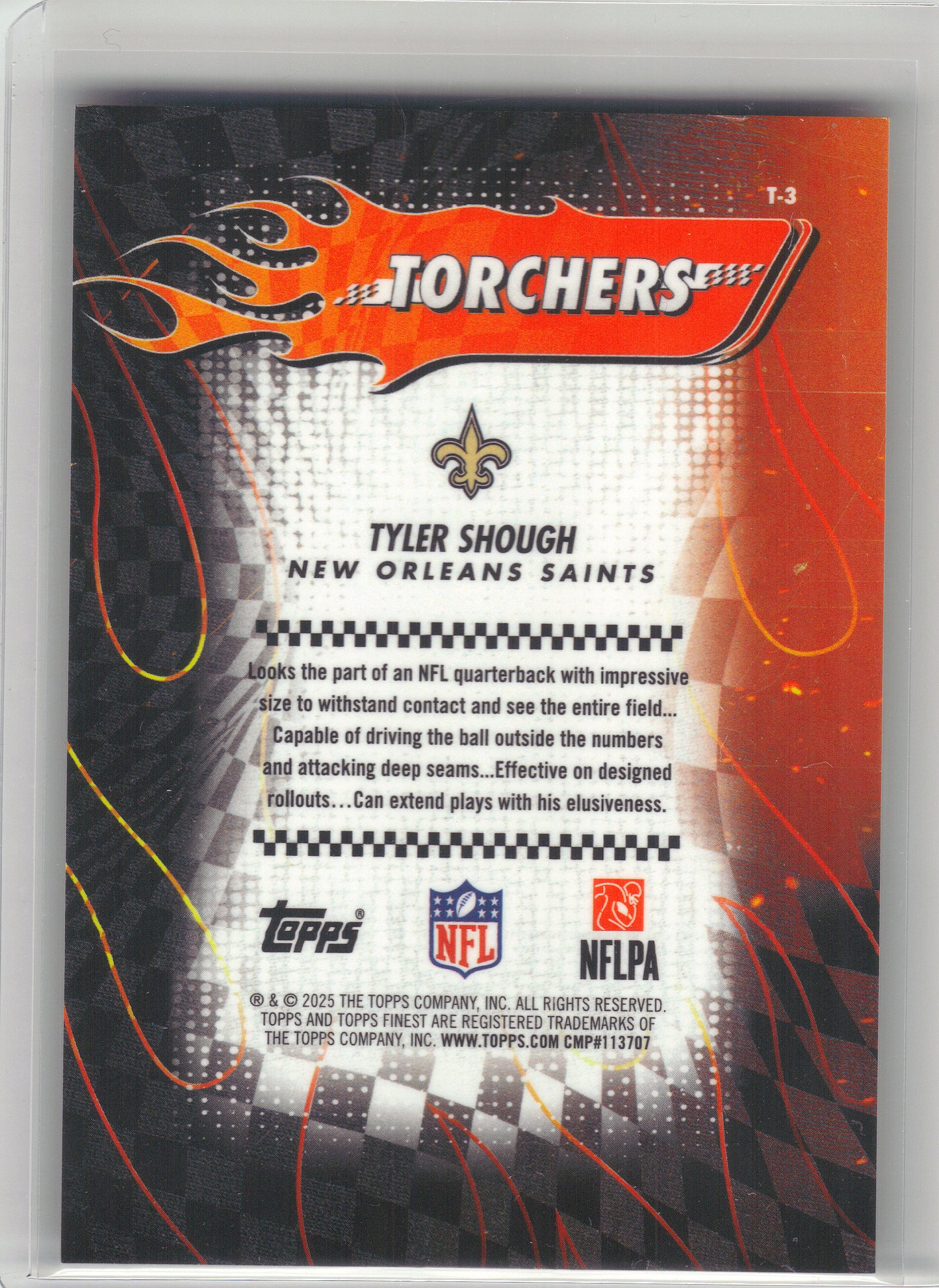2025 Finest #T-3 Tyler Shough Torchers Gold Refractor #/50 New Orleans Saints SN