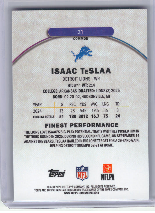 2025 Finest #31 Isaac TeSlaa Detroit Lions RC