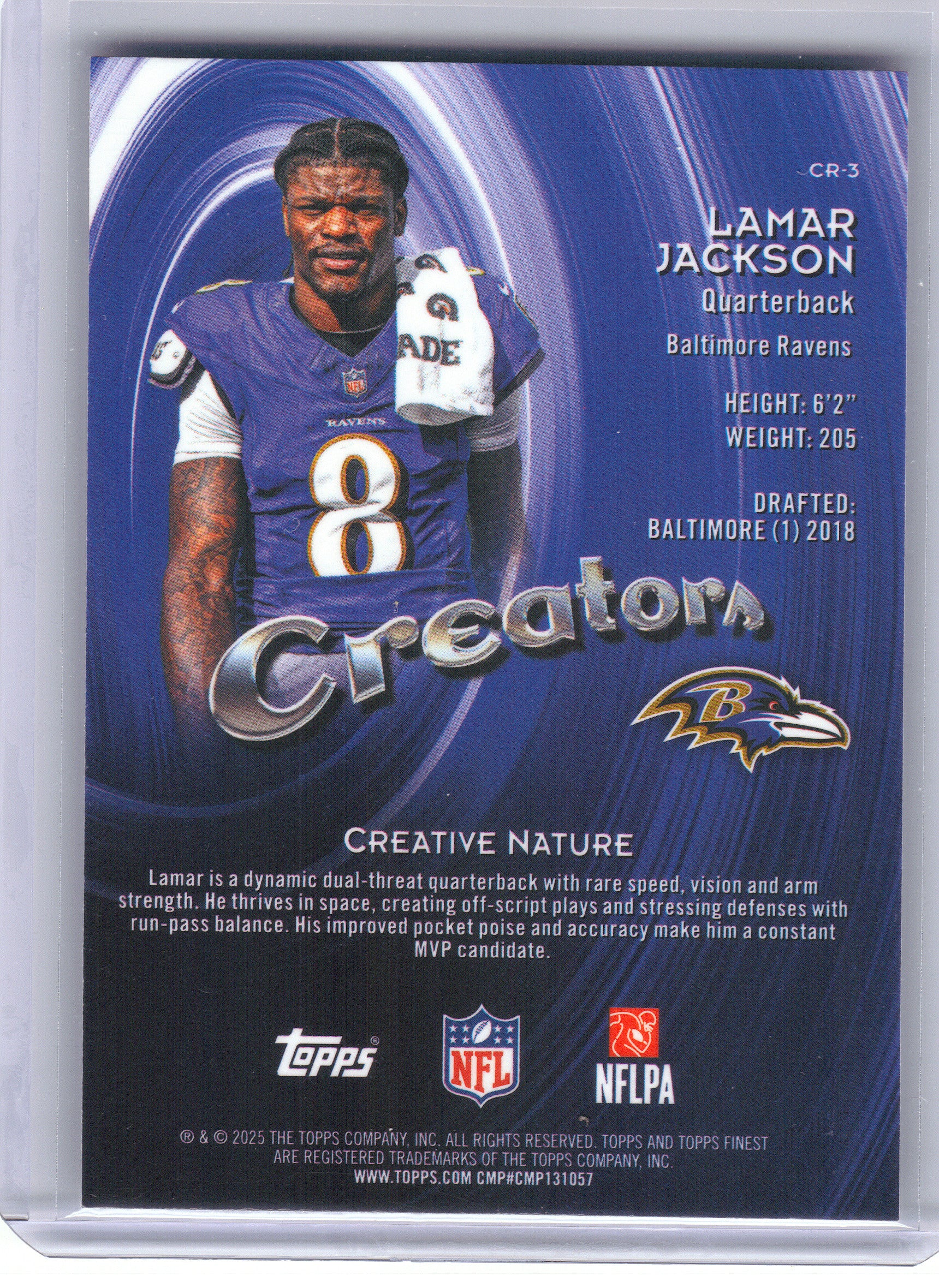 2025 Finest #CR-3 Lamar Jackson Creators Baltimore Ravens