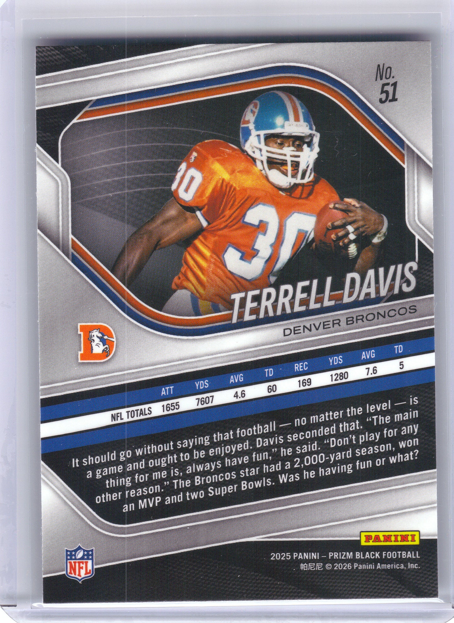 2025 Panini Prizm Black #51 Terrell Davis Denver Broncos