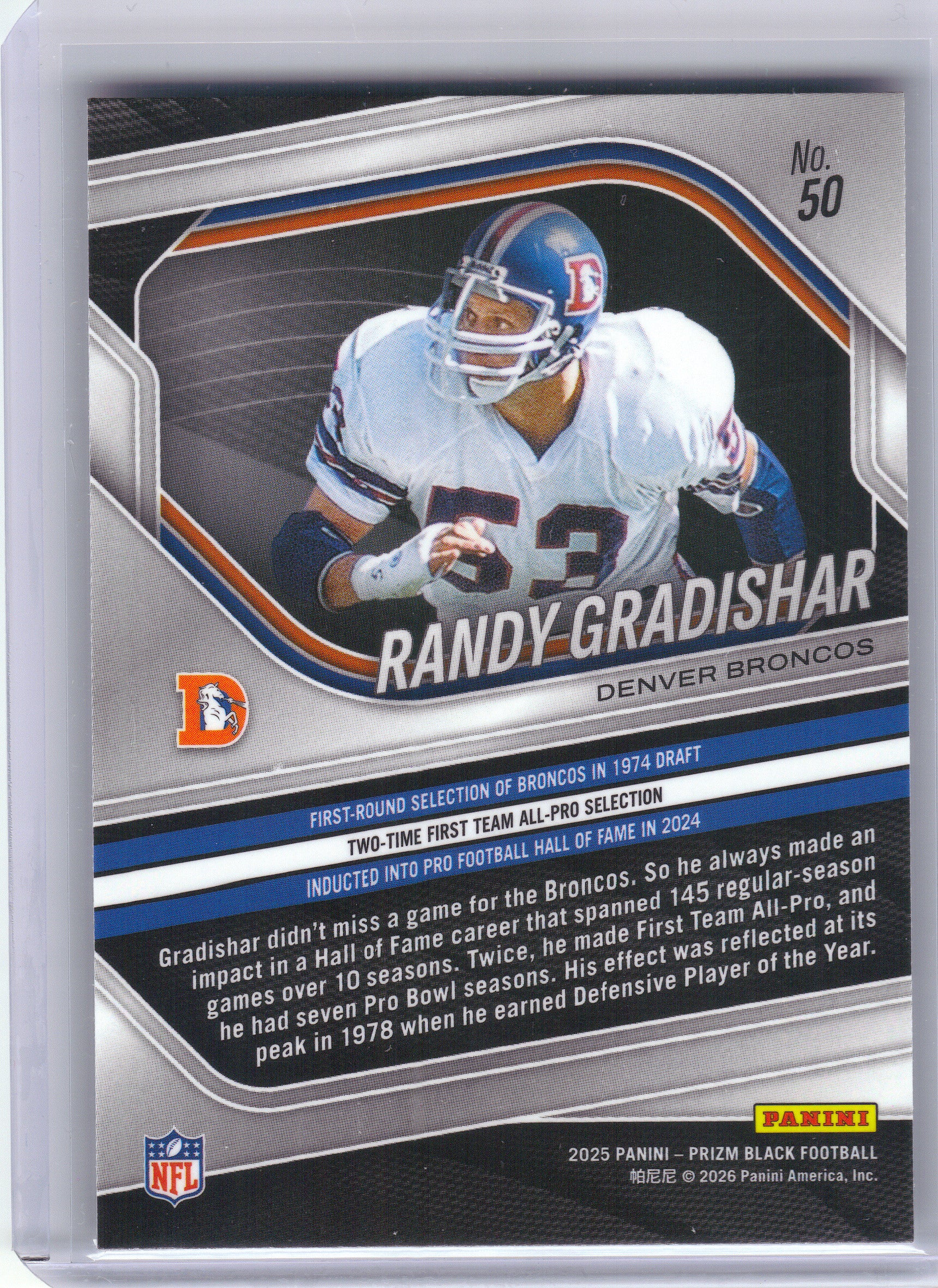 2025 Panini Prizm Black #50 Randy Gradishar Denver Broncos
