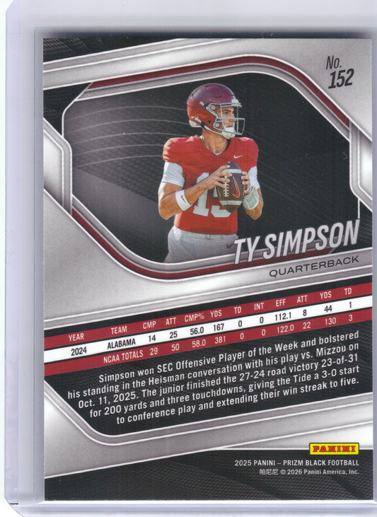 2025 Panini Prizm Black #152 Ty Simpson Alabama Crimson Tide