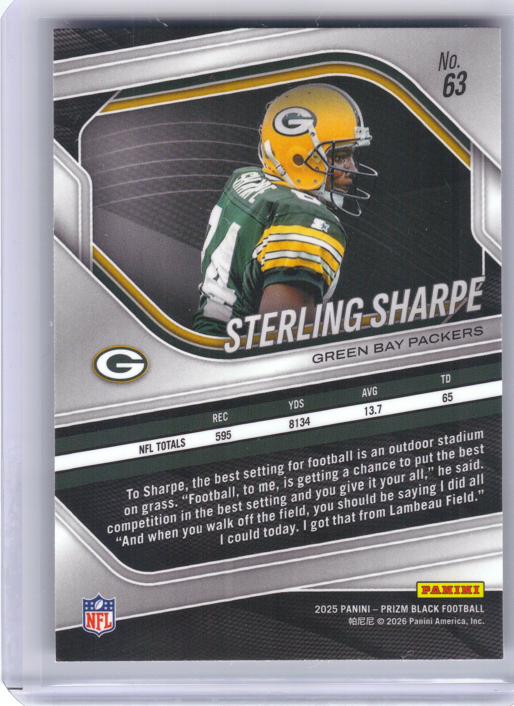 2025 Panini Prizm Black #63 Sterling Sharpe Green Bay Packers