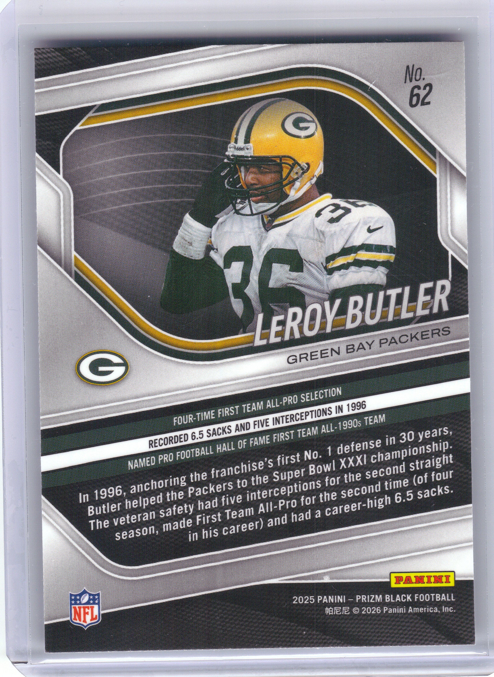 2025 Panini Prizm Black #62 LeRoy Butler Green Bay Packers