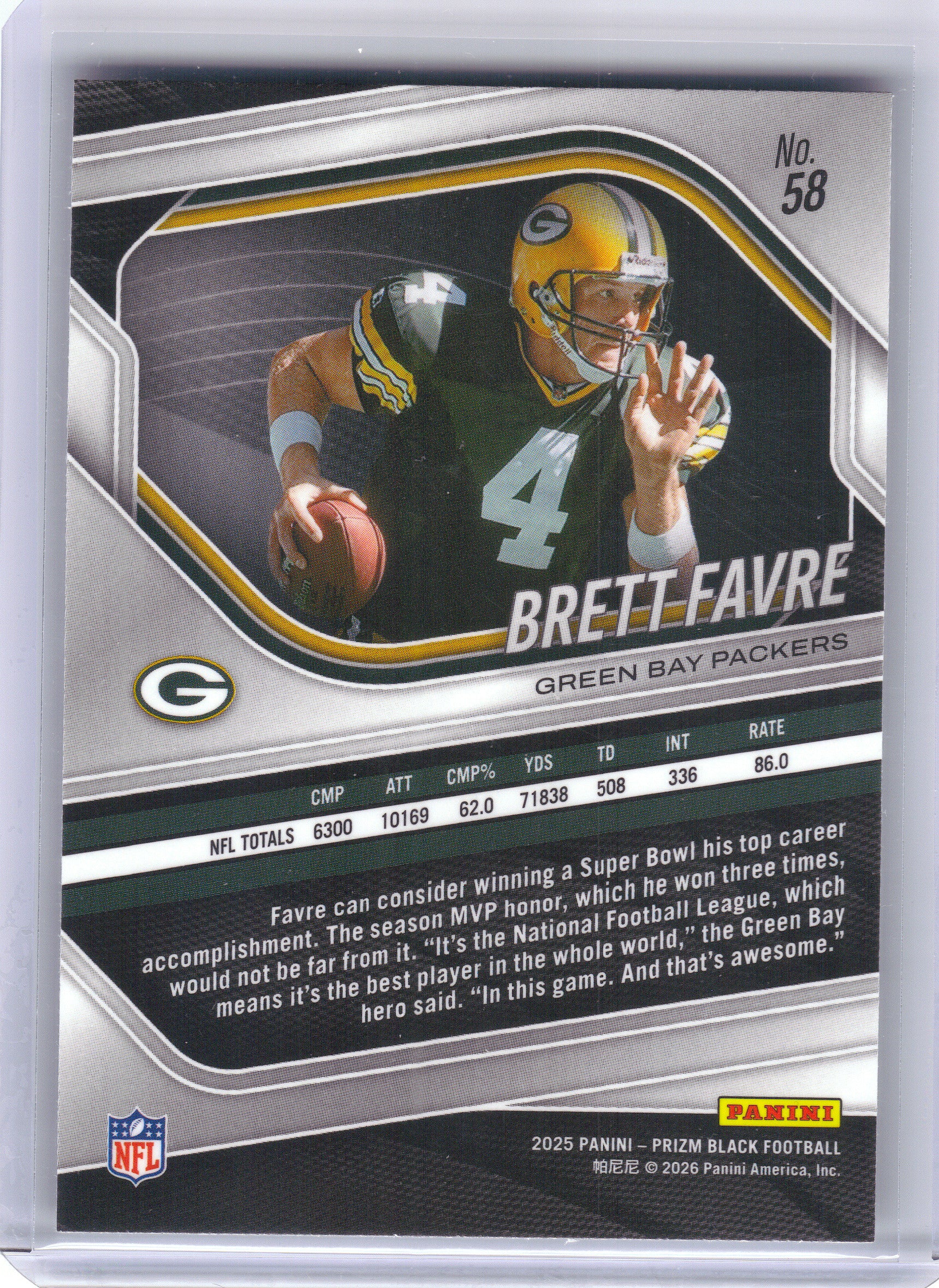 2025 Panini Prizm Black #58 Brett Favre Green Bay Packers