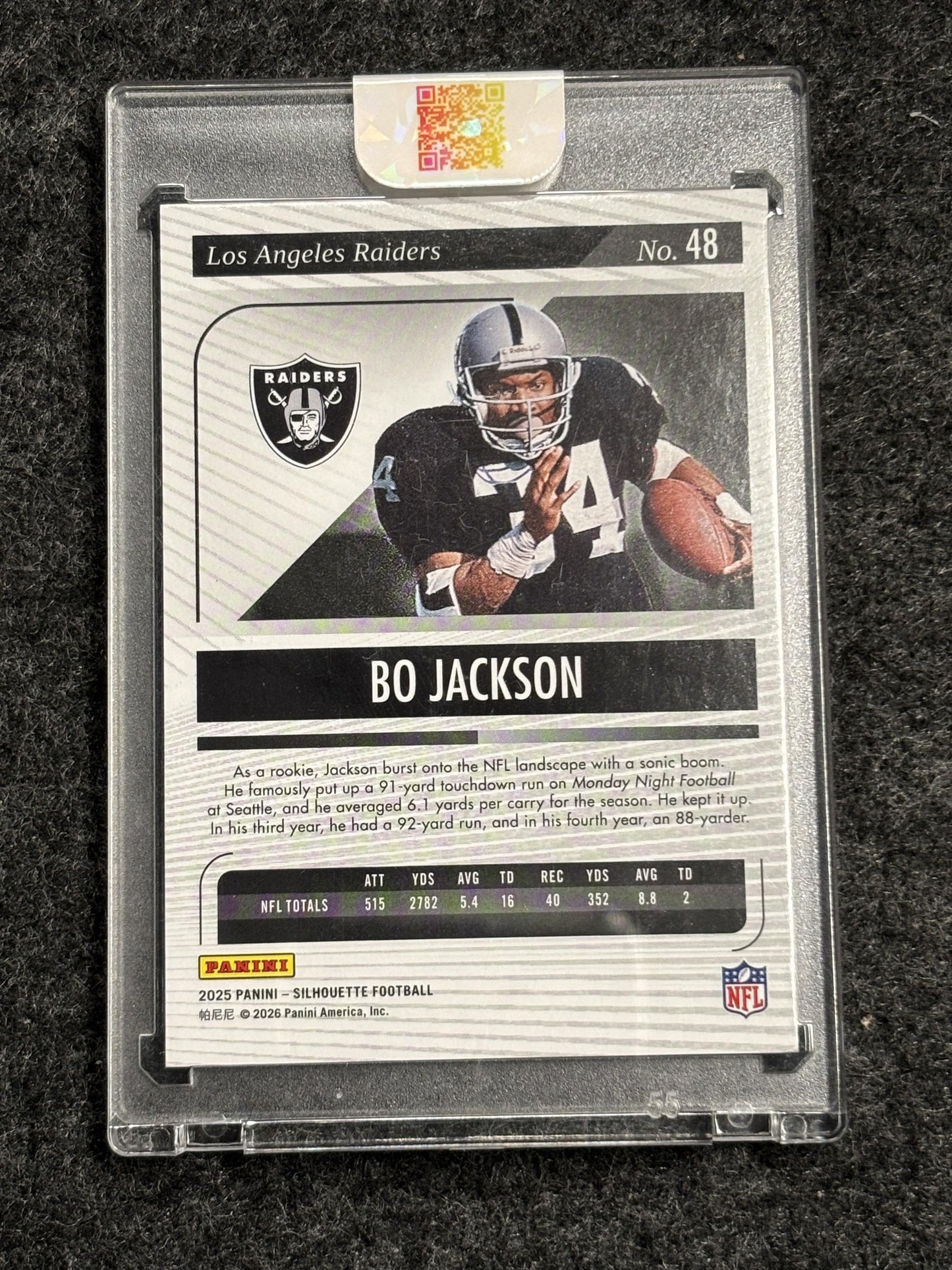 2025 Panini Silhouette #48 Bo Jackson Cracked Ice Bookend Los Angeles Raiders SN