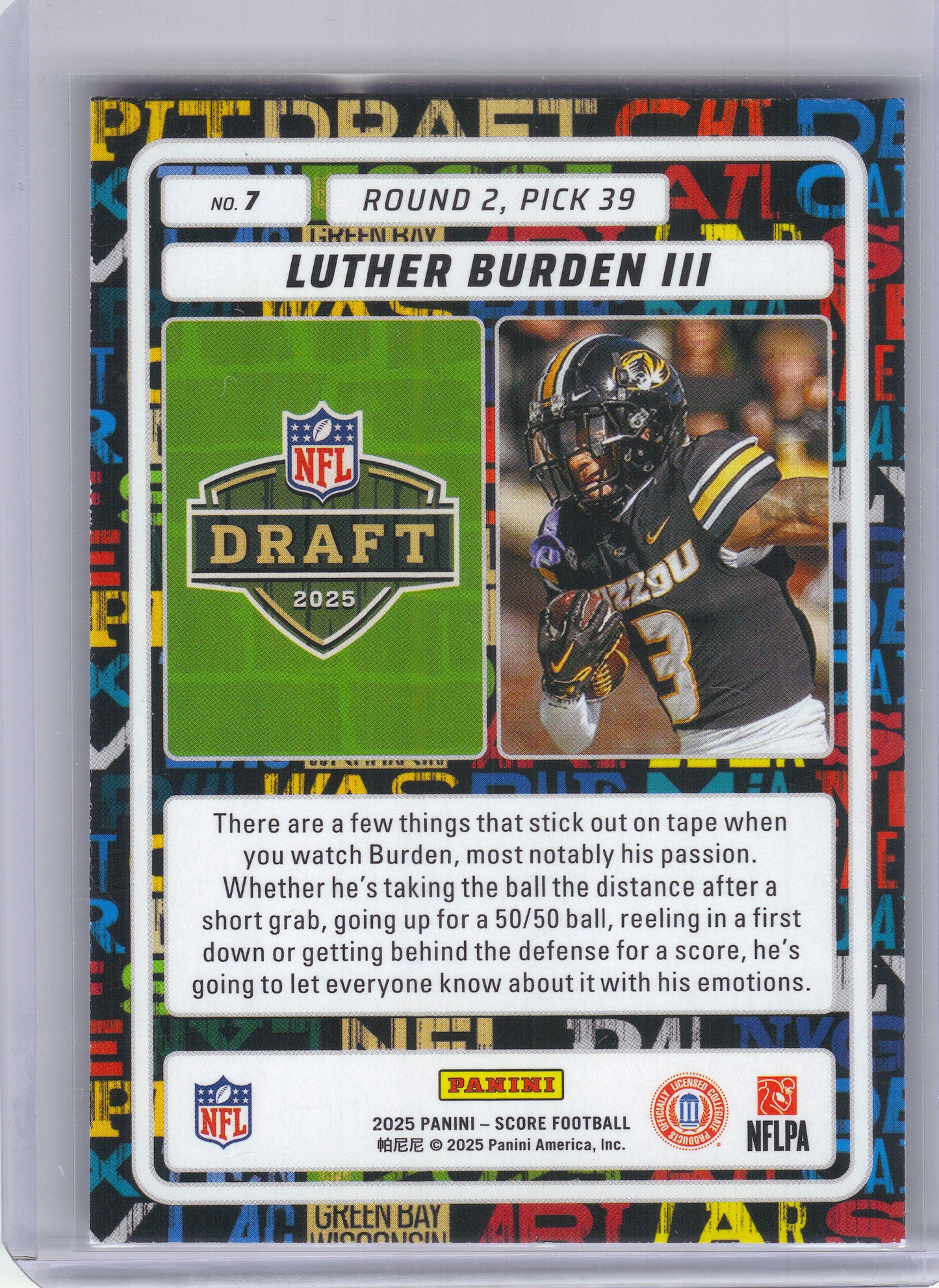 2025 Score #7 Luther Burden III NFL Draft Chicago Bears