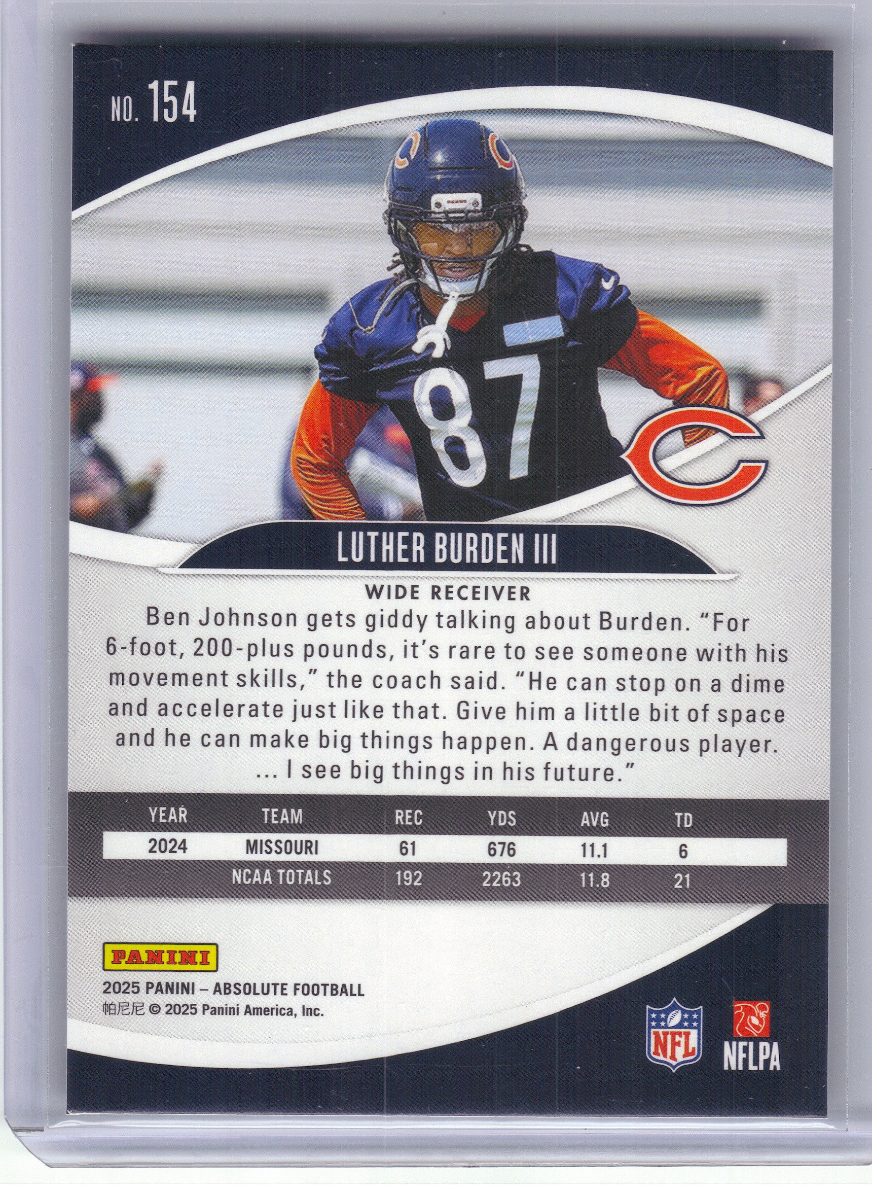 2025 Panini Absolute #154 Luther Burden III Retail Chicago Bears RC