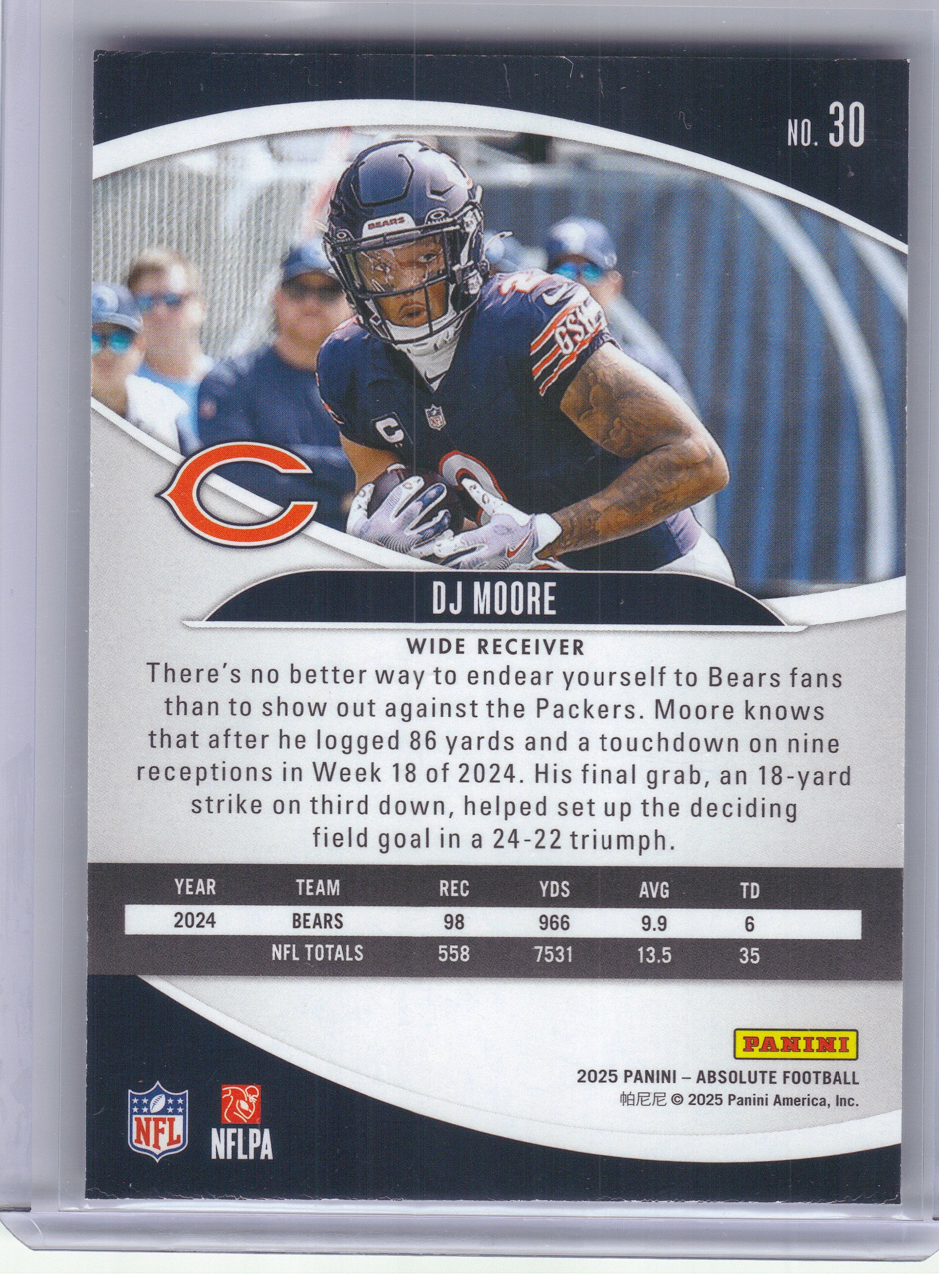 2025 Panini Absolute #30 DJ Moore Blue Chicago Bears