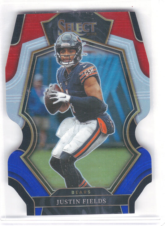 2022 Panini Select #117 Justin Fields Red and Blue Prizm Die Cut Chicago Bears