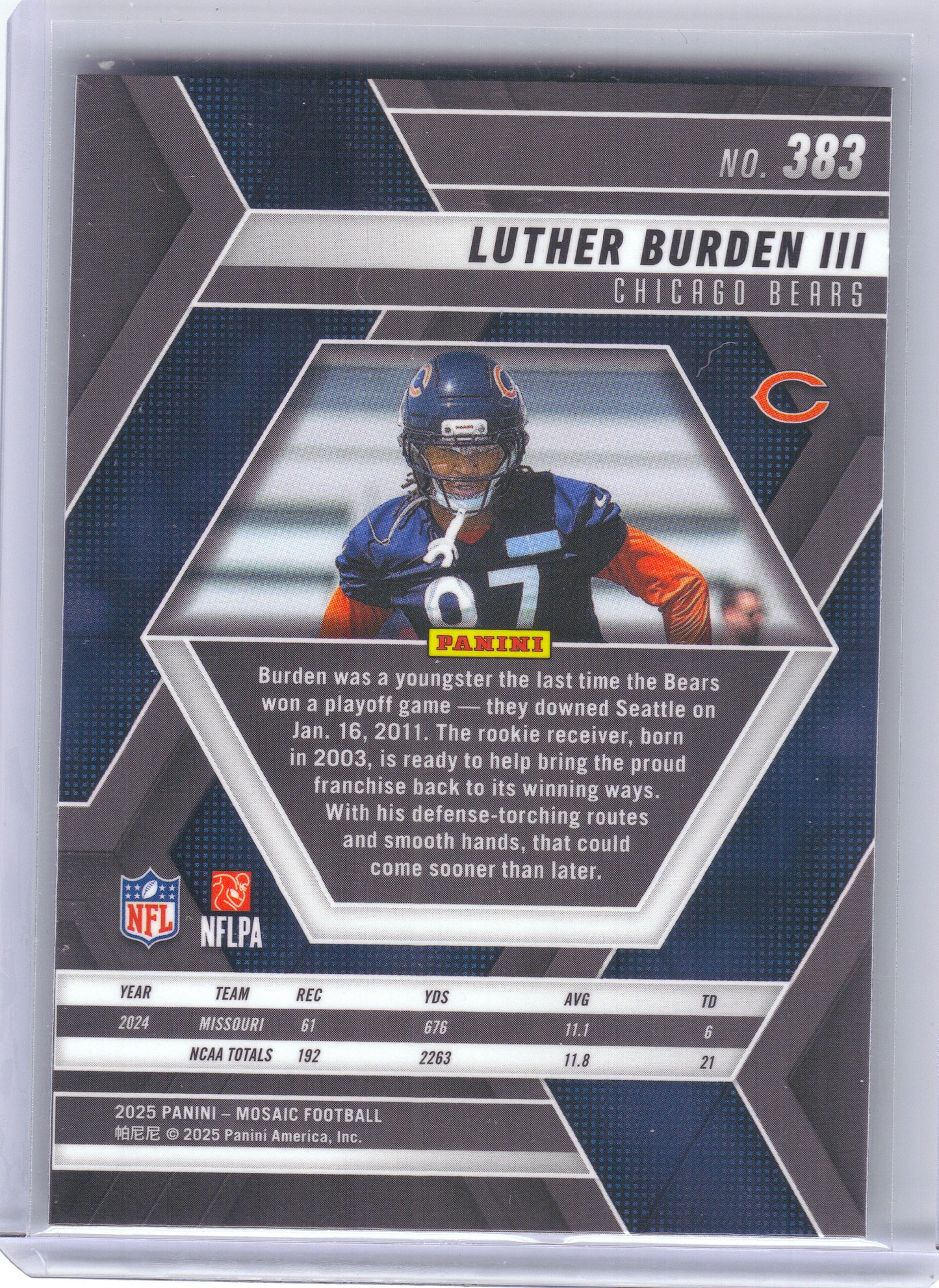 2025 Panini Mosaic #383 Luther Burden III Chicago Bears RC
