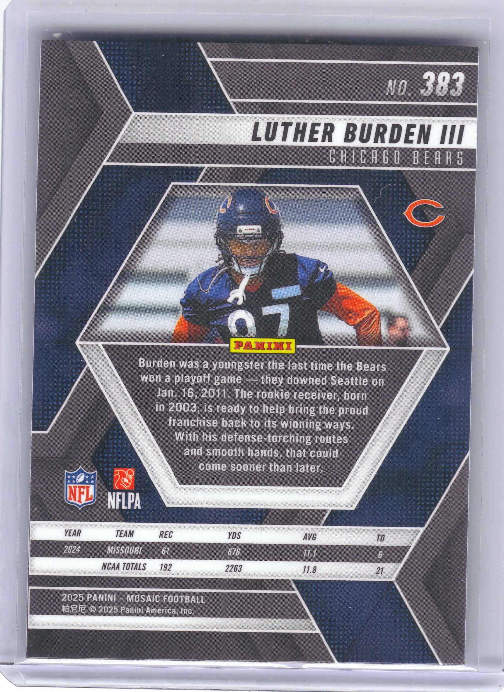 2025 Panini Mosaic #383 Luther Burden III Chicago Bears RC