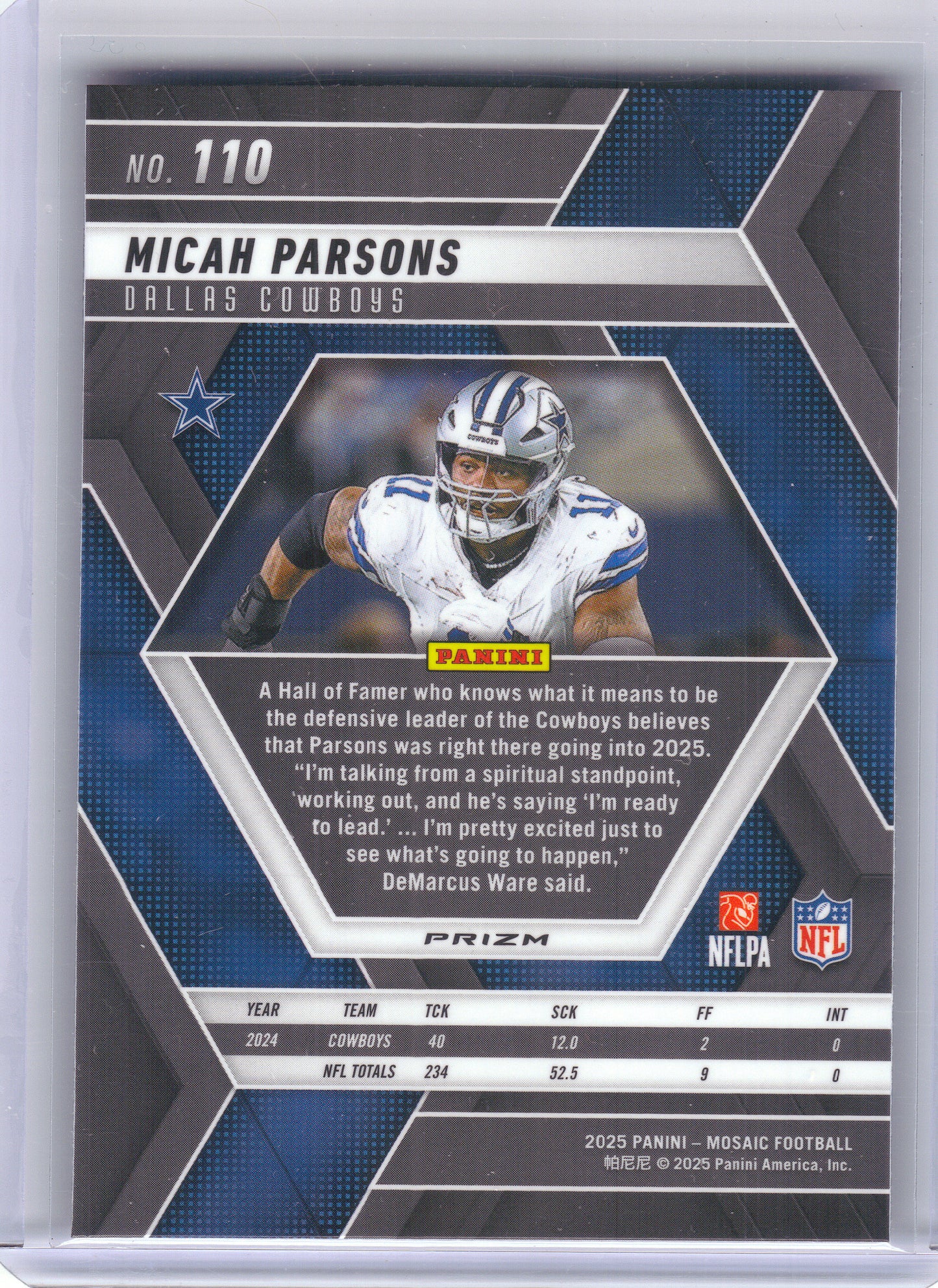 2025 Panini Mosaic #110 Micah Parsons Mosaic Reactive Purple Dallas Cowboys