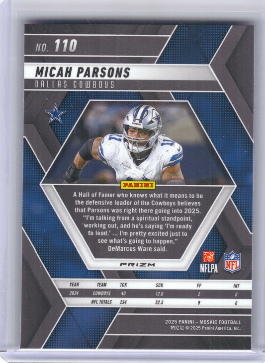 2025 Panini Mosaic #110 Micah Parsons Mosaic Reactive Purple Dallas Cowboys