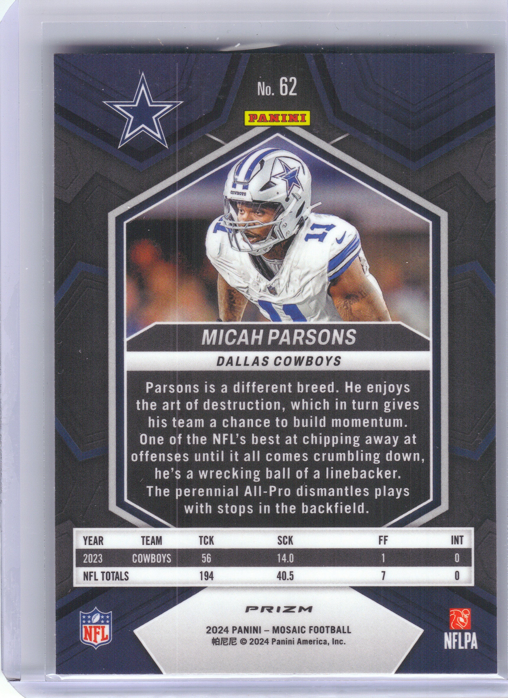 2024 Panini Mosaic #62 Micah Parsons Mosaic Dallas Cowboys