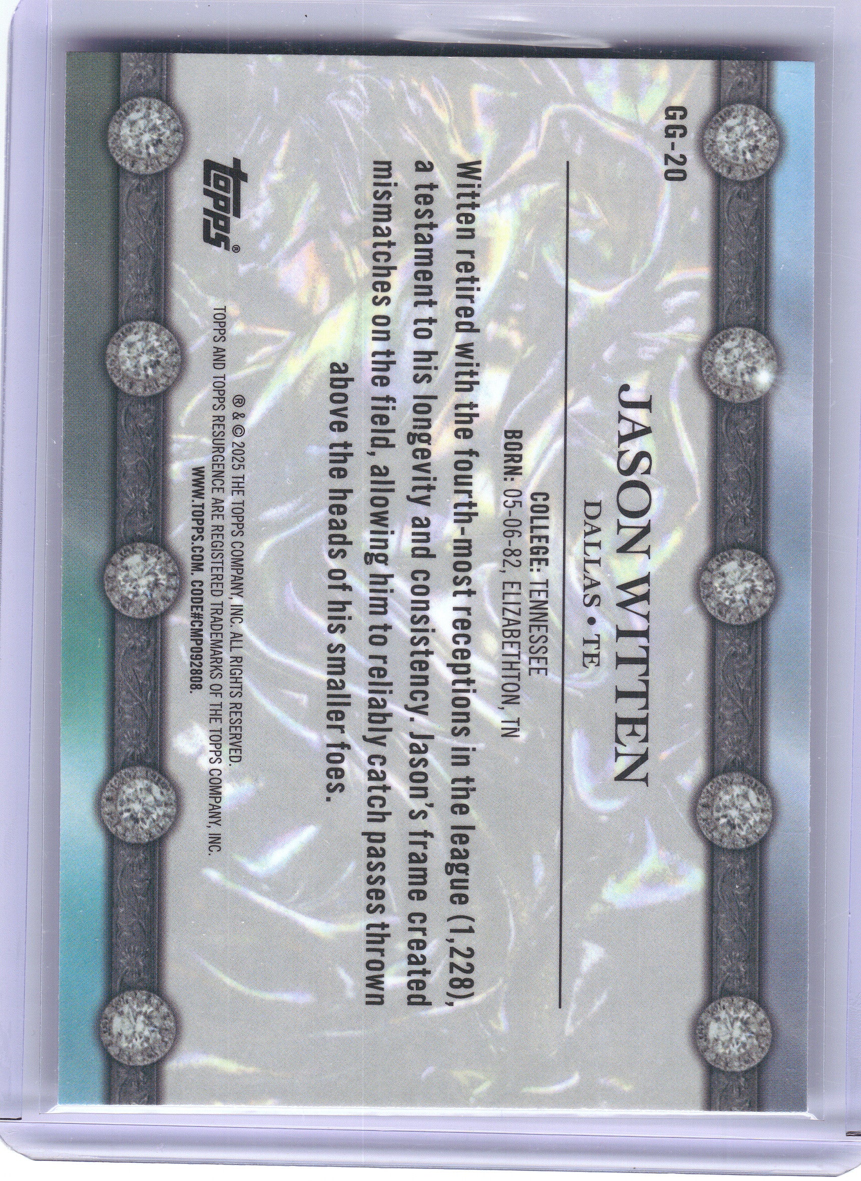 2024 Topps Resurgence #GG-20 Jason Witten Glimmer and Gleam Navy Surge #/275 Dallas Cowboys SN