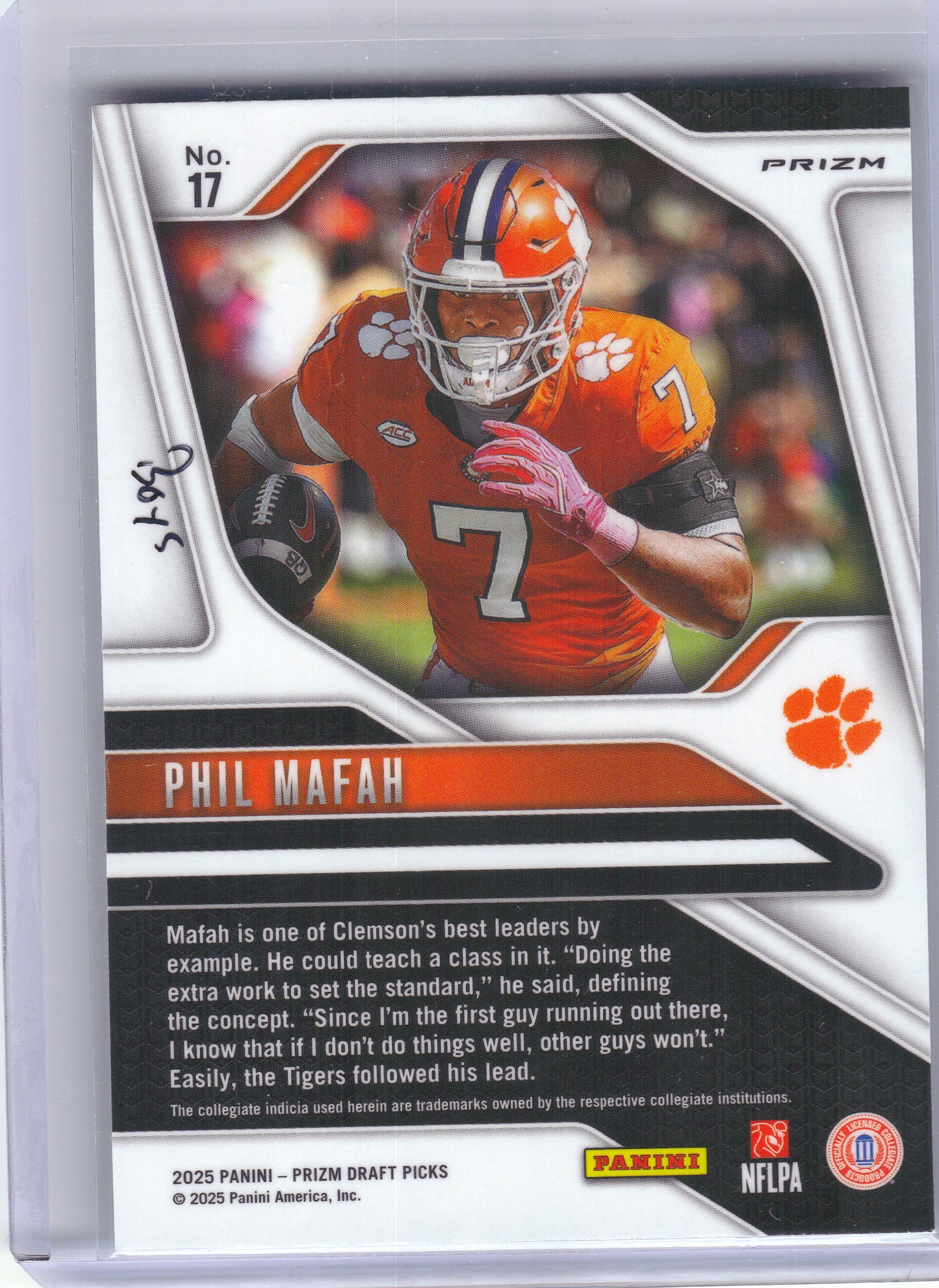 2025 Panini Prizm Draft Picks #17 Phil Mafah Prizms Silver Clemson Tigers