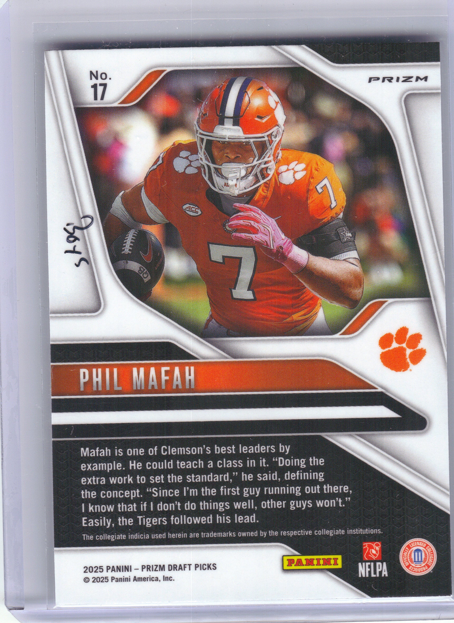 2025 Panini Prizm Draft Picks #17 Phil Mafah Prizms Silver Clemson Tigers