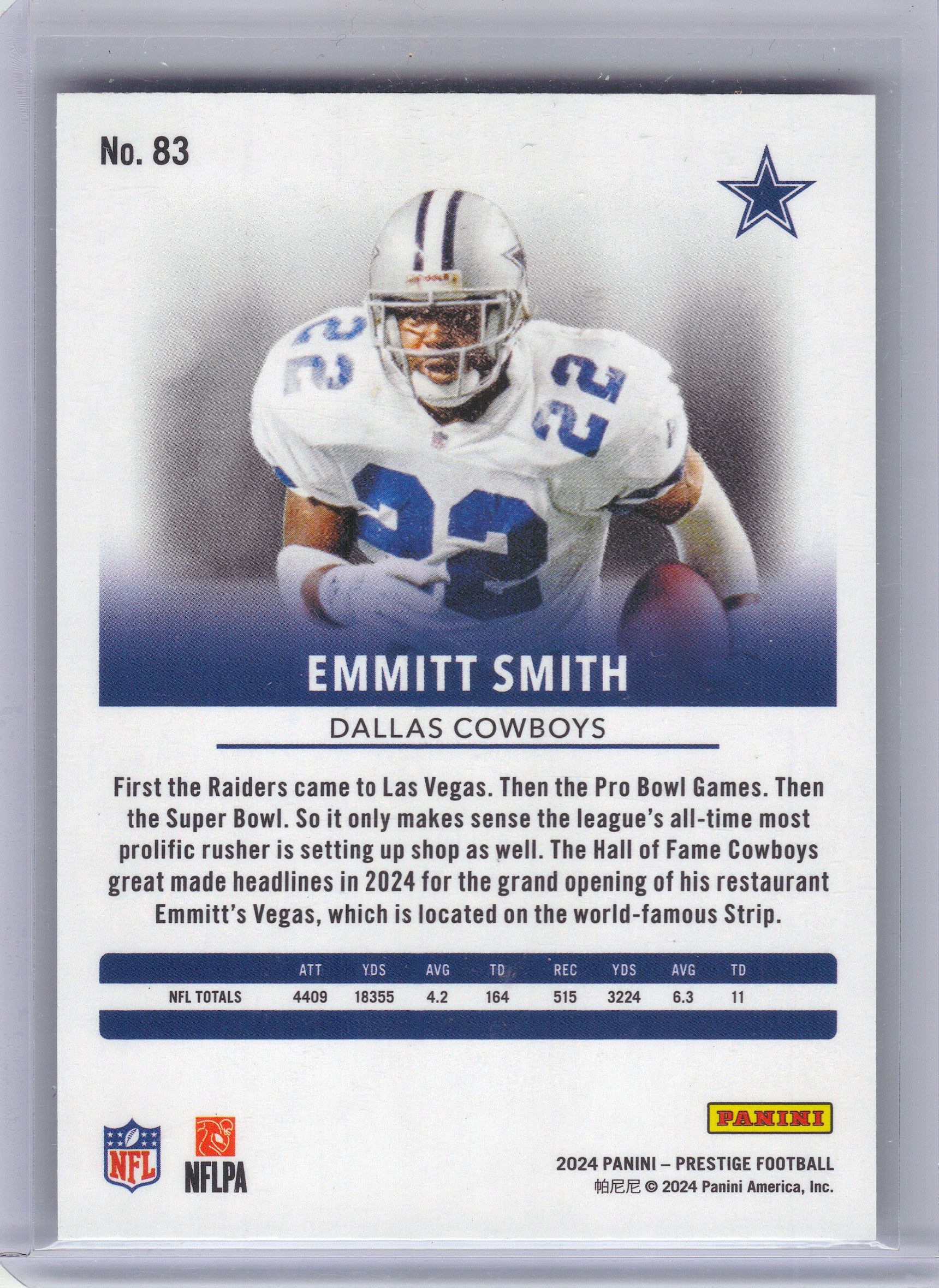 2024 Panini Prestige #83 Emmitt Smith Purple Xtra Points #/150 Dallas Cowboys SN