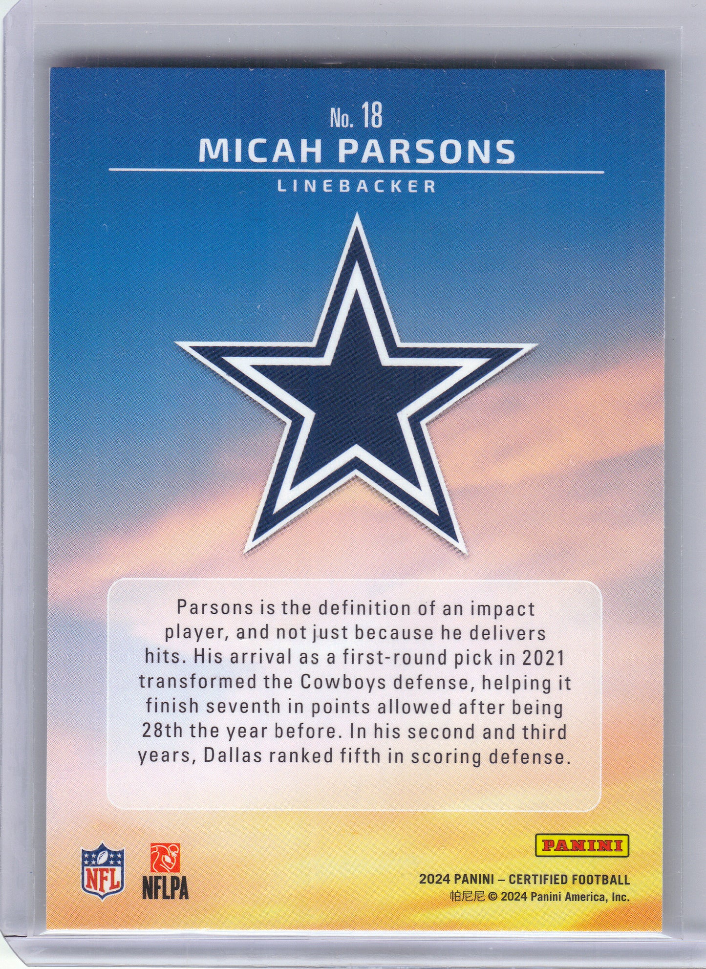 2024 Panini Certified #18 Micah Parsons Franchise Foundations Dallas Cowboys