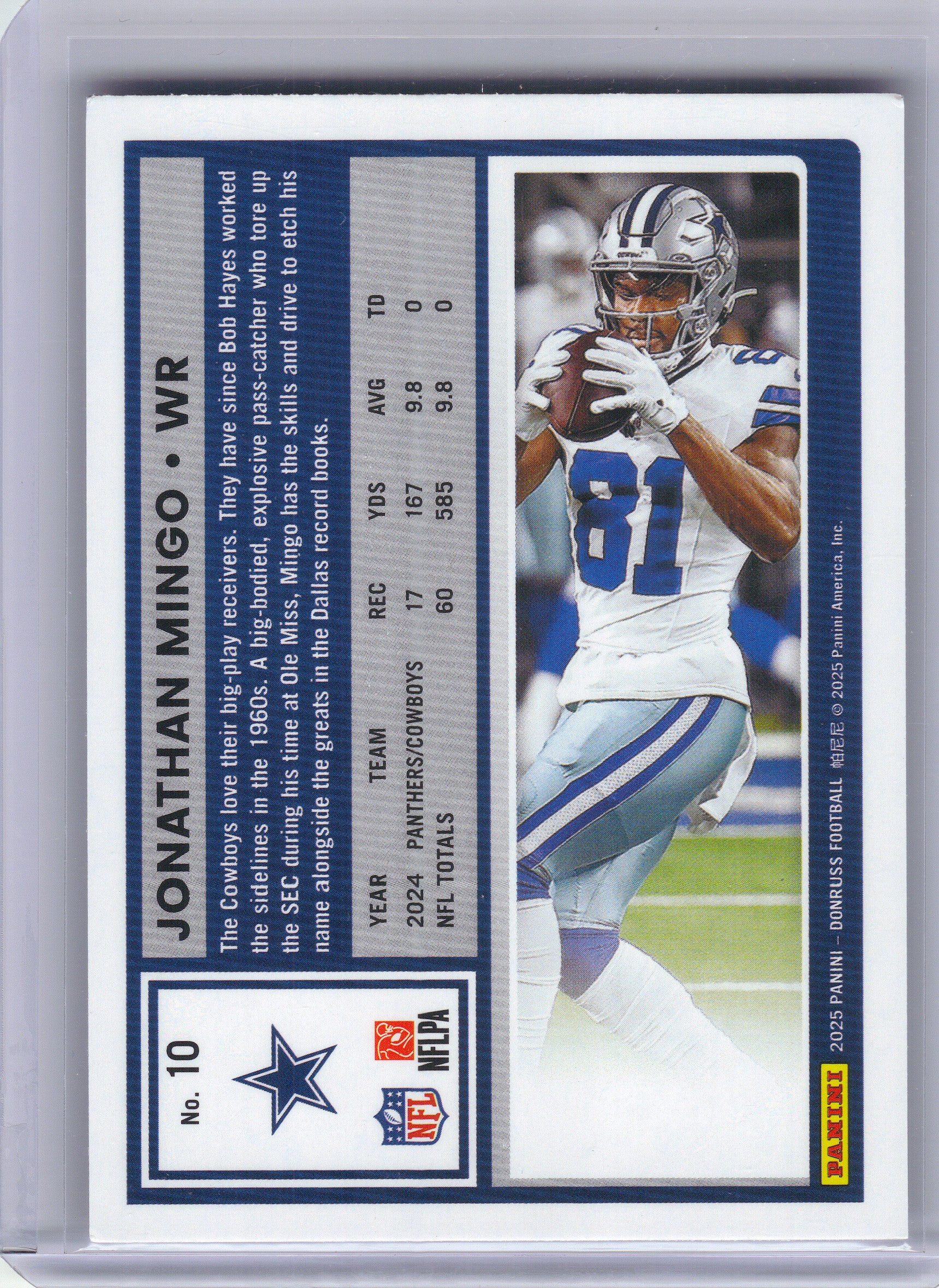 2025 Donruss #10 Jonathan Mingo Press Proofs Purple Dallas Cowboys