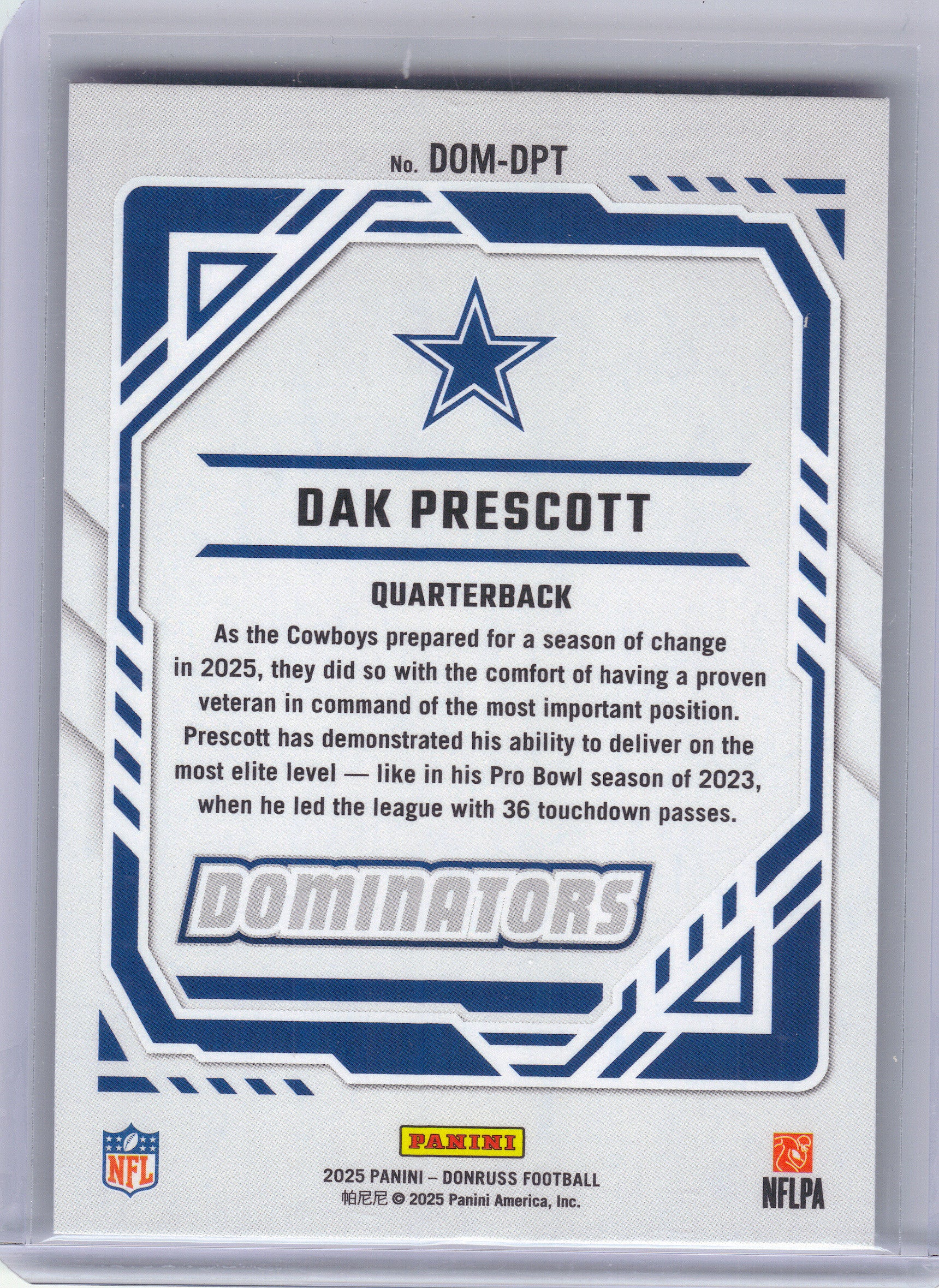 2025 Donruss #DOM-DPT Dak Prescott Dominators Dallas Cowboys