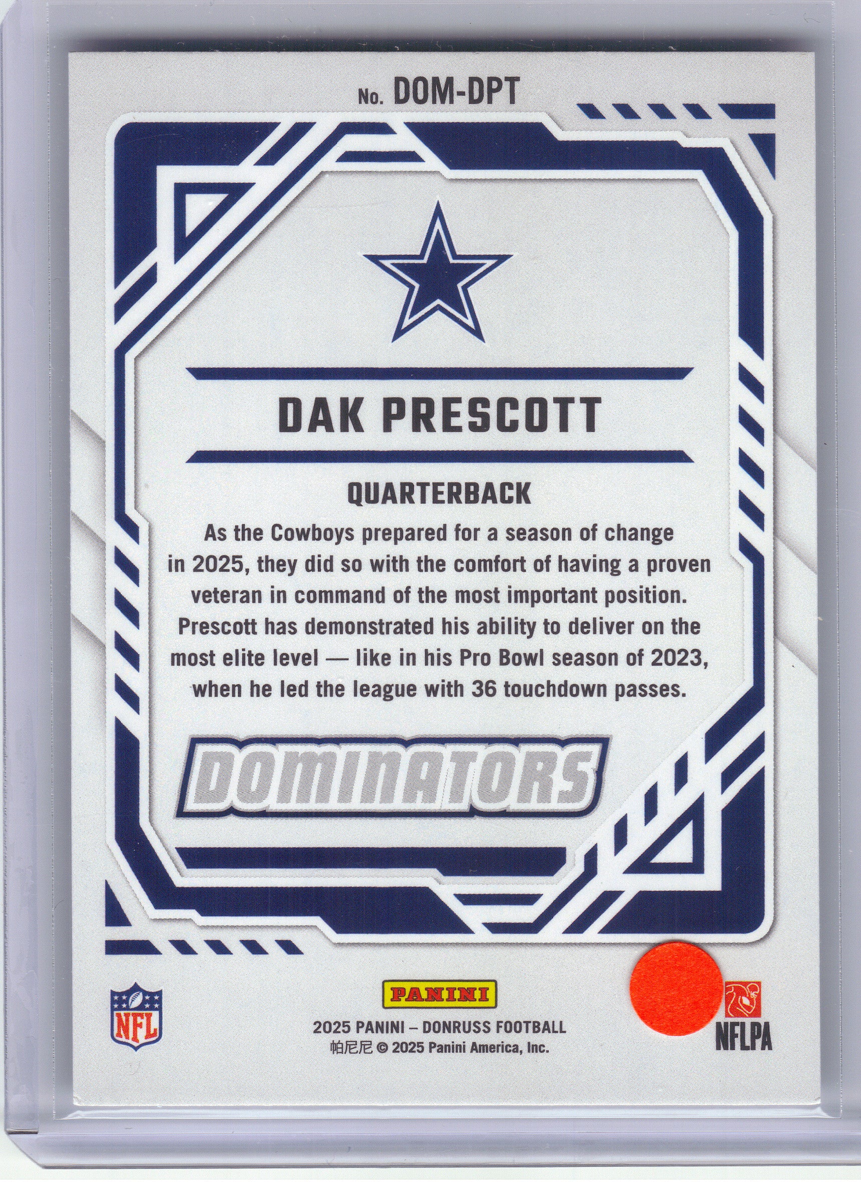 2025 Donruss #DOM-DPT Dak Prescott Dominators xx Dallas Cowboys