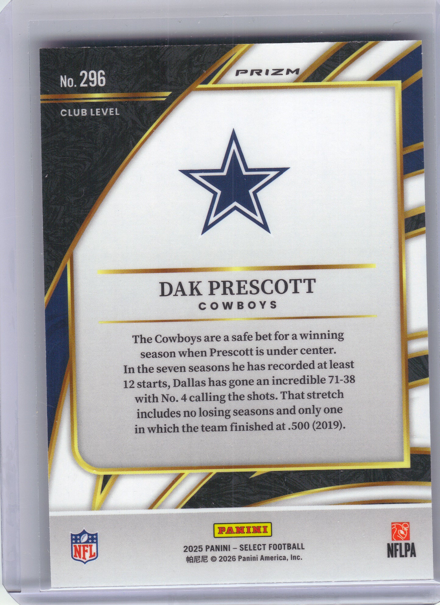 2025 Panini Select #296 Dak Prescott Pink Prizm Shock Dallas Cowboys
