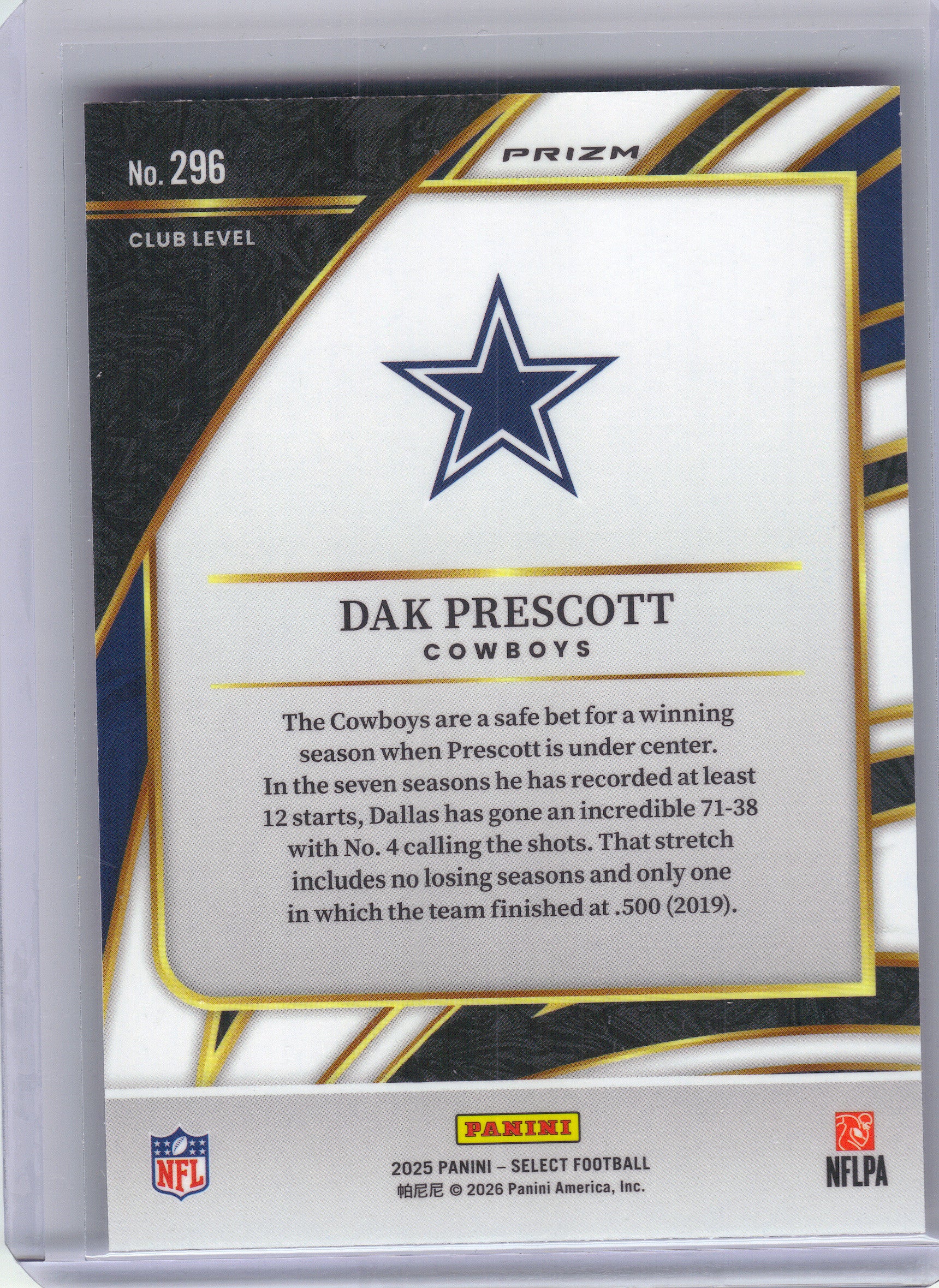 2025 Panini Select #296 Dak Prescott Pink Prizm Shock Dallas Cowboys