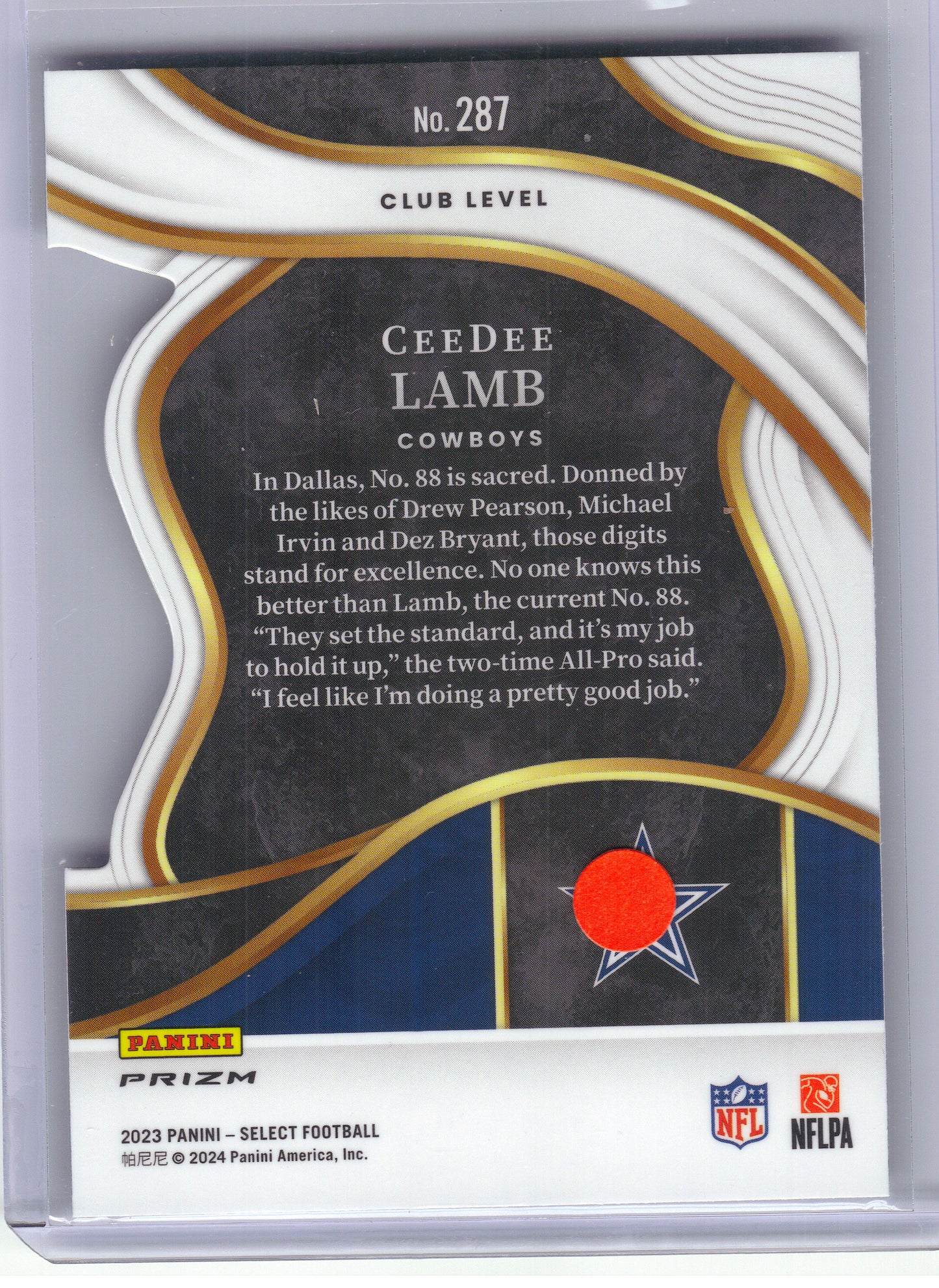 2023 Panini Select #287 CeeDee Lamb Black and Gold Prizms Die Cuts Dallas Cowboys
